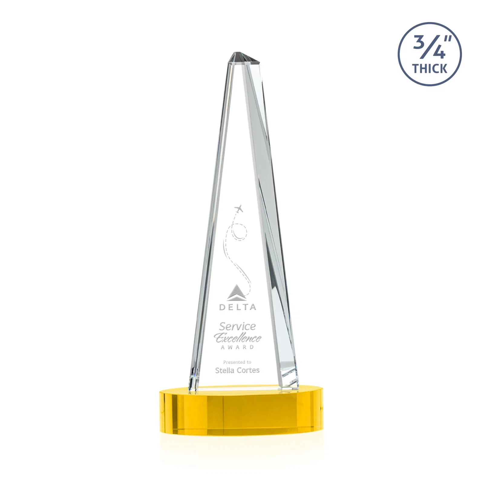 Branded Starfire Crystal Tower Award, 3/4 Inch Thick, Alberton Base for employee recognition