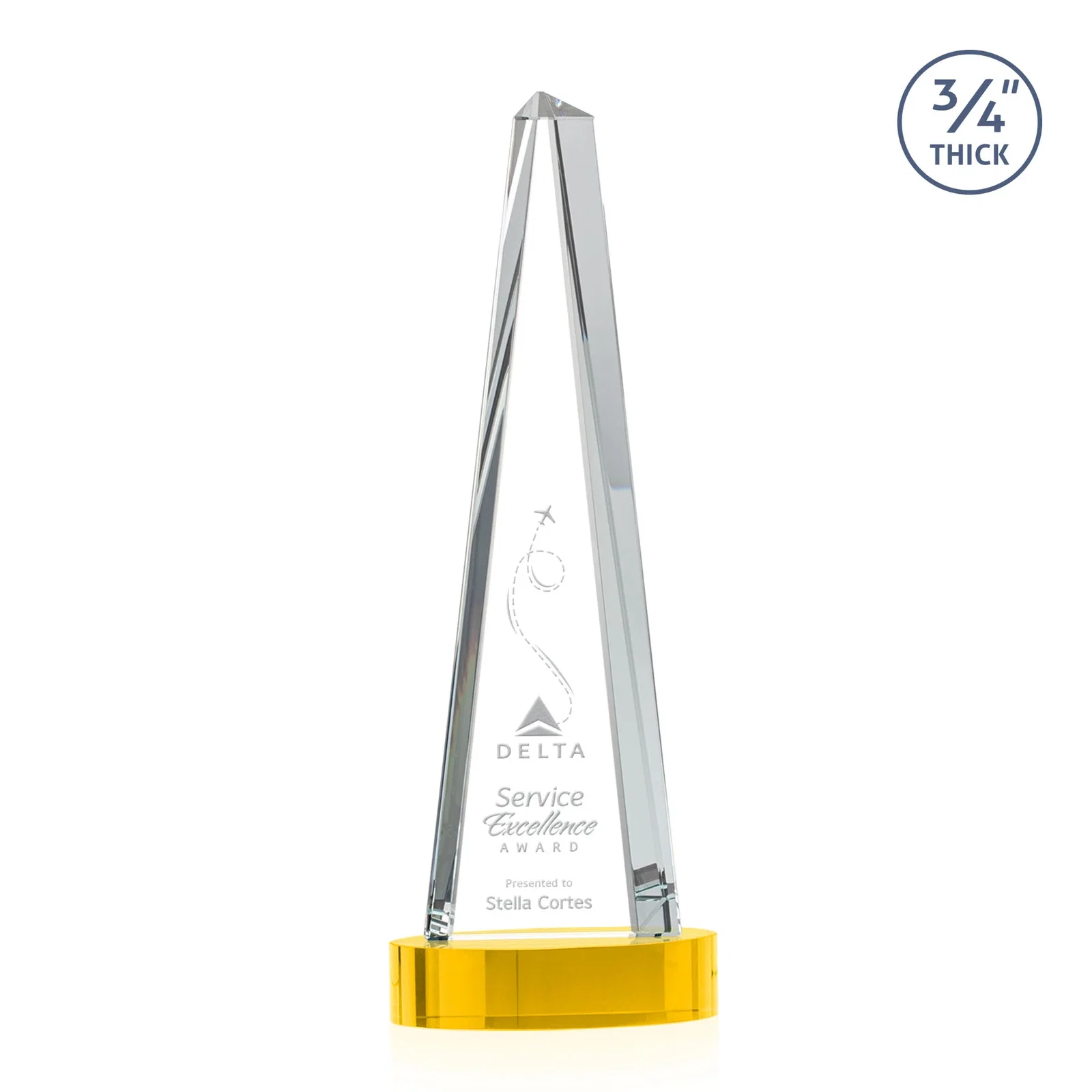 Branded Starfire Crystal Tower Award, 3/4 Inch Thick, Alberton Base for corporate award ceremonies