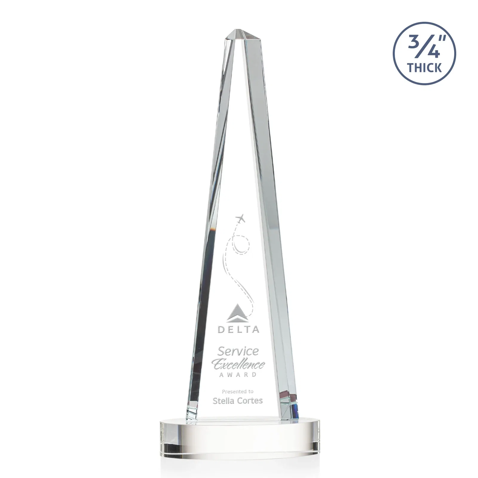 Custom Starfire Crystal Tower Award, 3/4 Inch Thick, Alberton Base for sales achievement awards