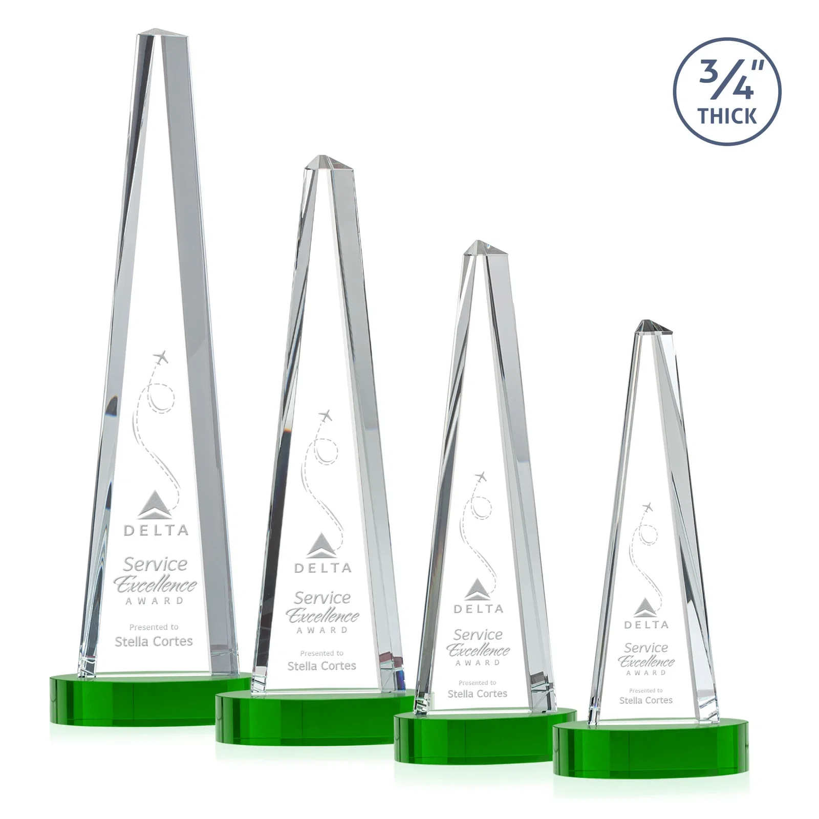 Branded Starfire Crystal Tower Award, 3/4 Inch Thick, Alberton Base for retirement presentations