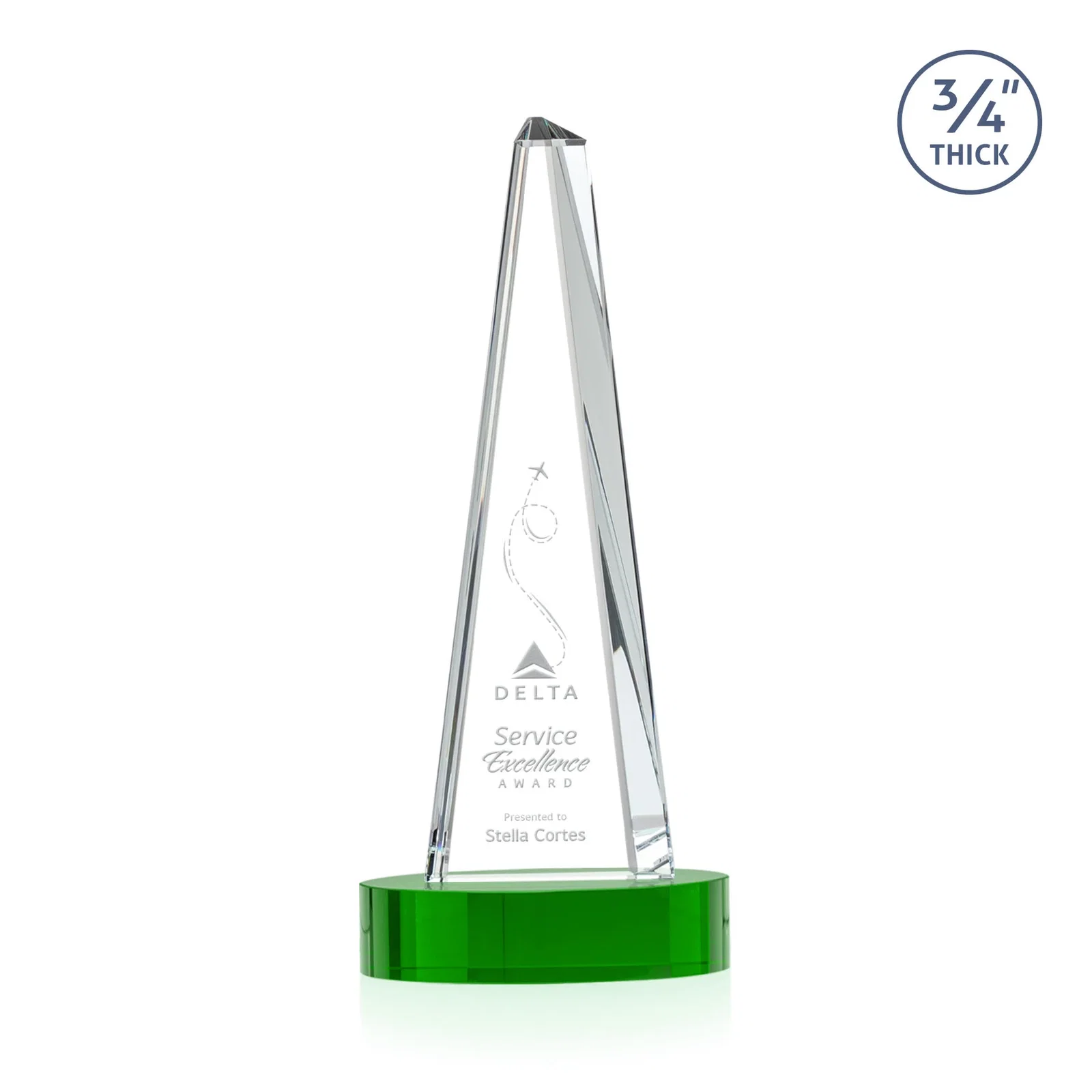 Branded Starfire Crystal Tower Award, 3/4 Inch Thick, Alberton Base for team milestone celebrations