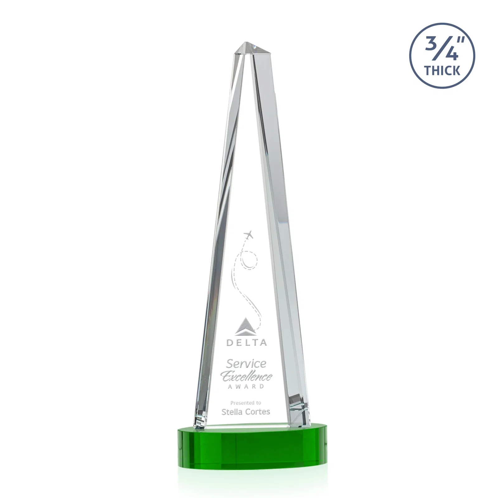 Branded Starfire Crystal Tower Award, 3/4 Inch Thick, Alberton Base for donor appreciation
