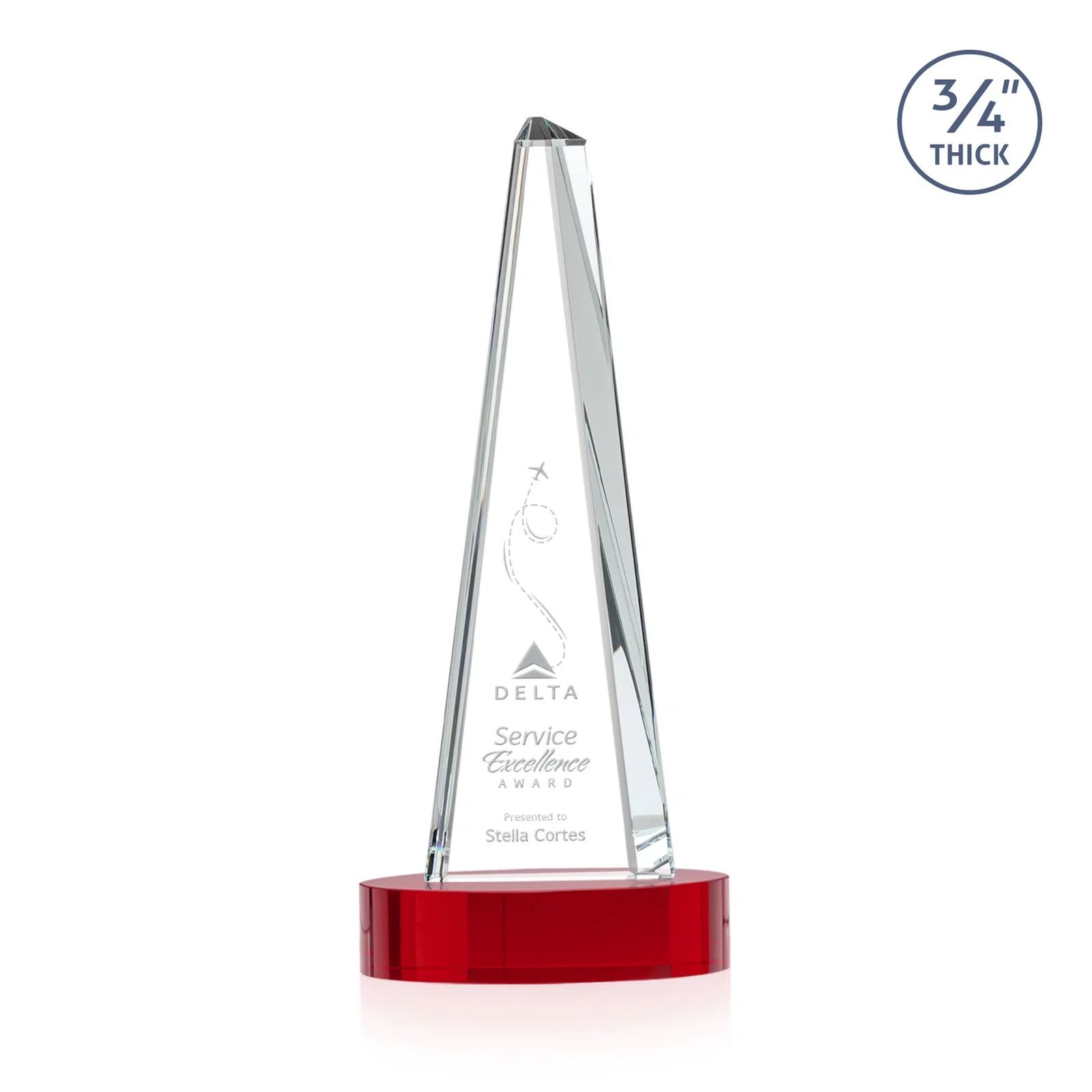 Branded Starfire Crystal Tower Award, 3/4 Inch Thick, Alberton Base for dealer and partner awards