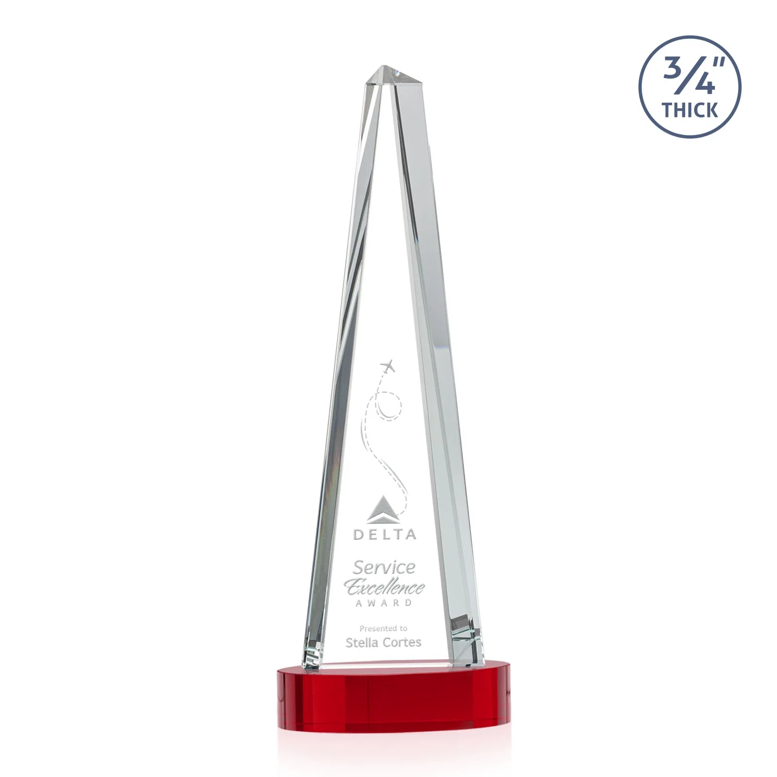 Branded Starfire Crystal Tower Award, 3/4 Inch Thick, Alberton Base for company anniversary events