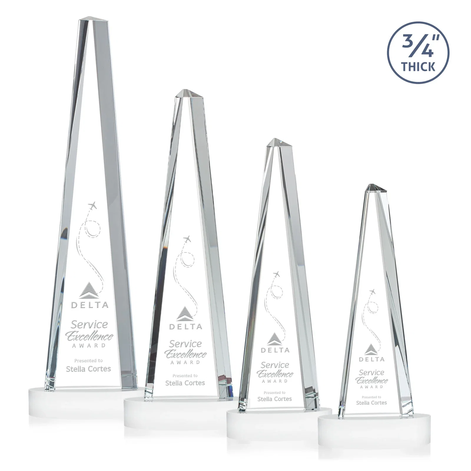 Custom printed Starfire Crystal Tower Award, 3/4 Inch Thick, Alberton Base for graduation ceremonies