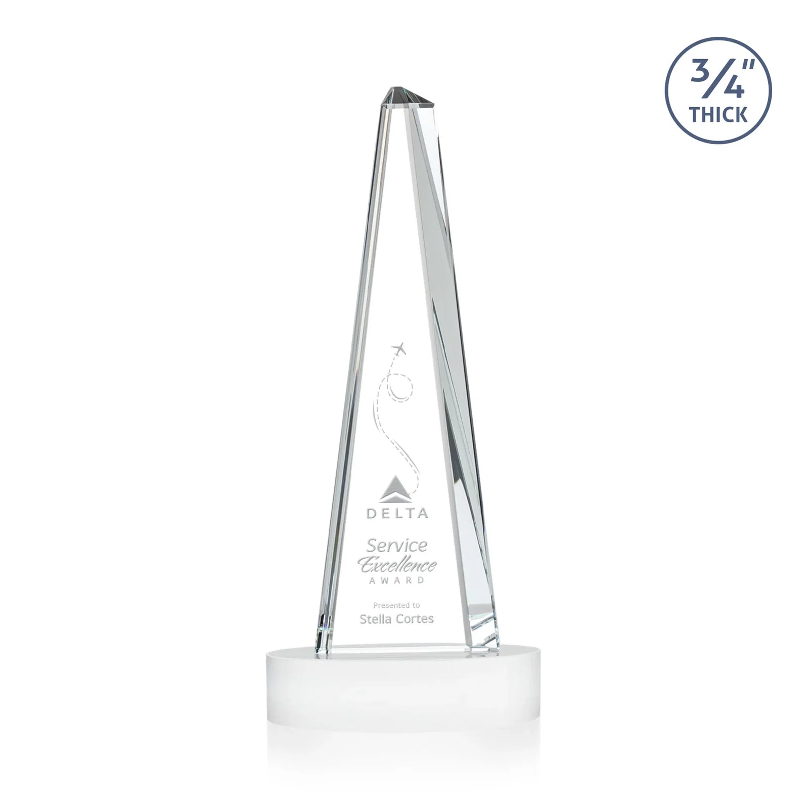 Custom printed Starfire Crystal Tower Award, 3/4 Inch Thick, Alberton Base for safety achievement programs