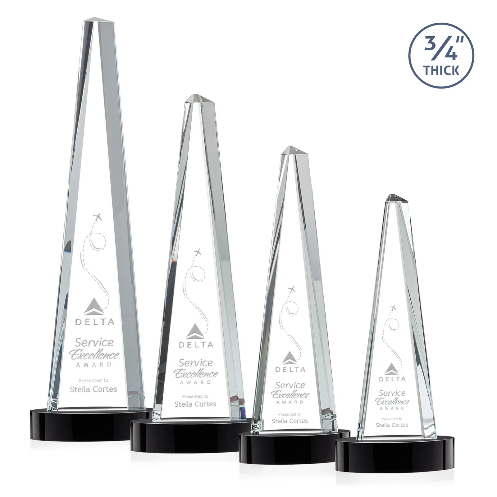 Custom Starfire Crystal Tower Award, 3/4 Inch Thick, Alberton Base for team milestone celebrations