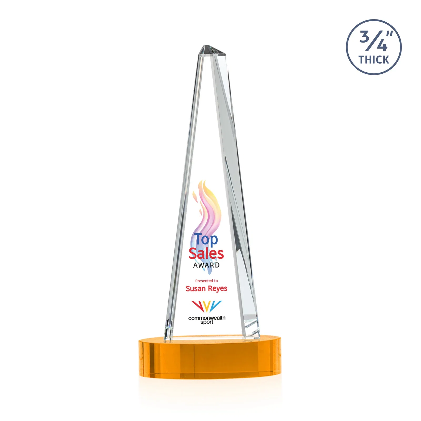 Customized Starfire Crystal Tower Award, 3/4 Inch Thick, Alberton Base for corporate award ceremonies