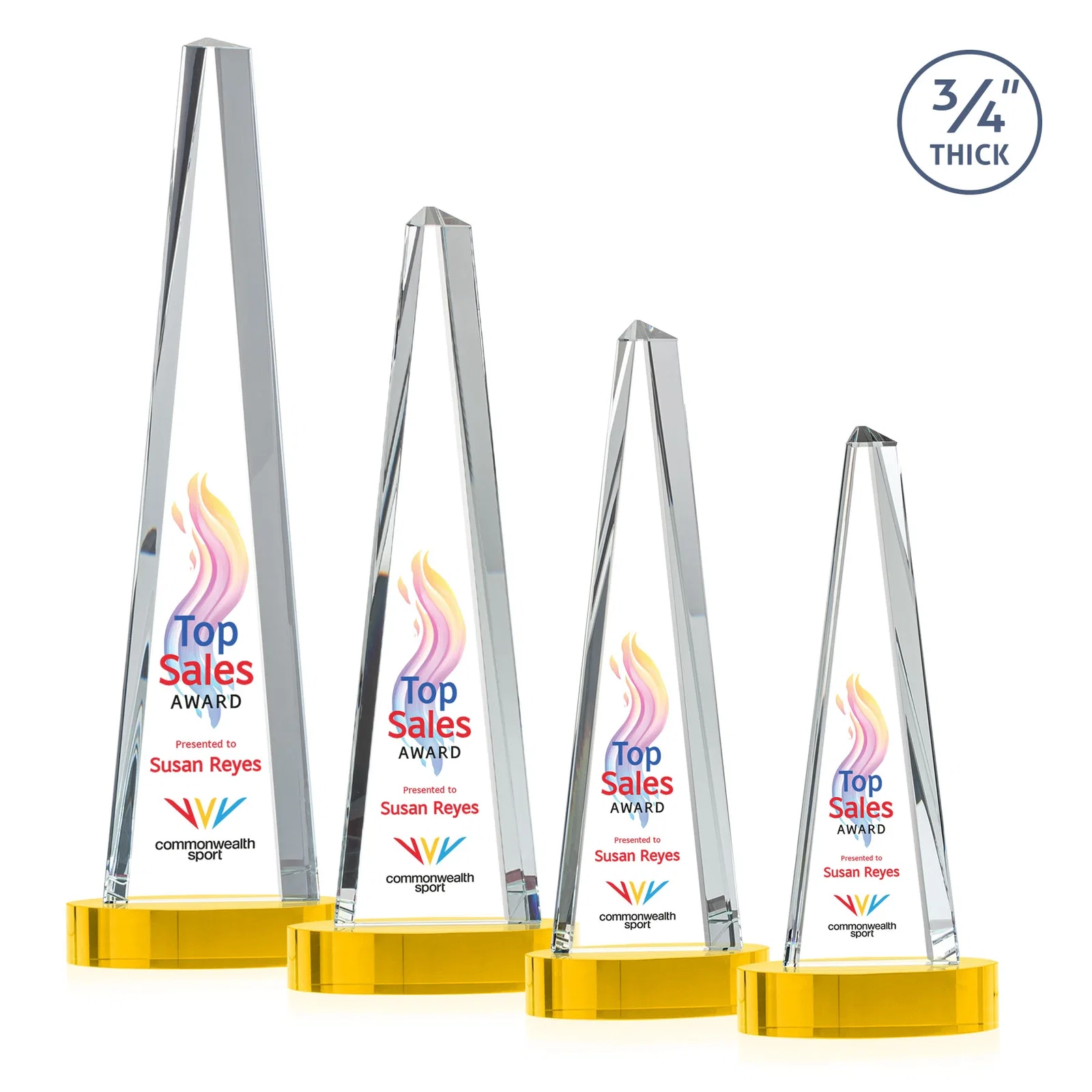 Customized Starfire Crystal Tower Award, 3/4 Inch Thick, Alberton Base for team milestone celebrations