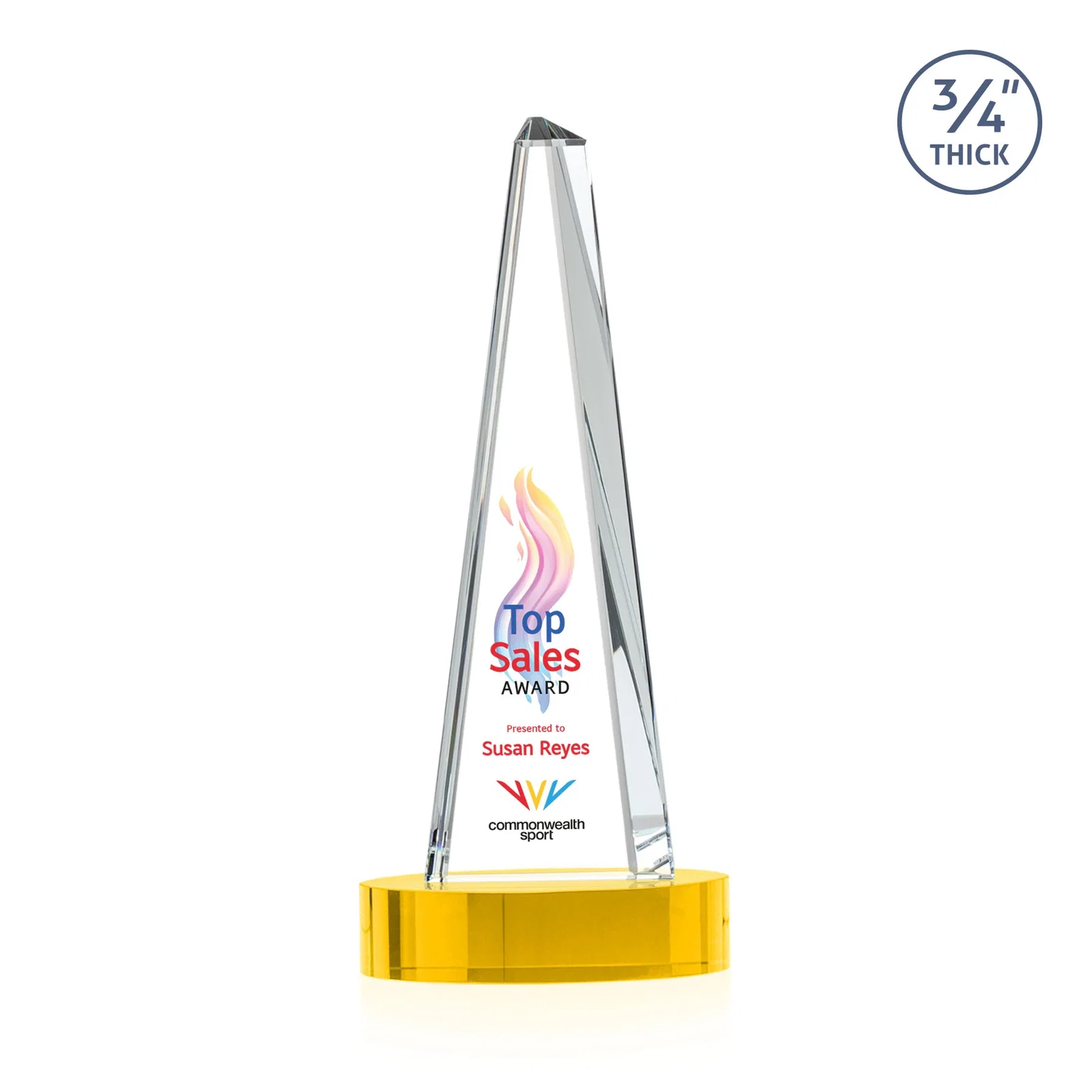 Customized Starfire Crystal Tower Award, 3/4 Inch Thick, Alberton Base for donor appreciation