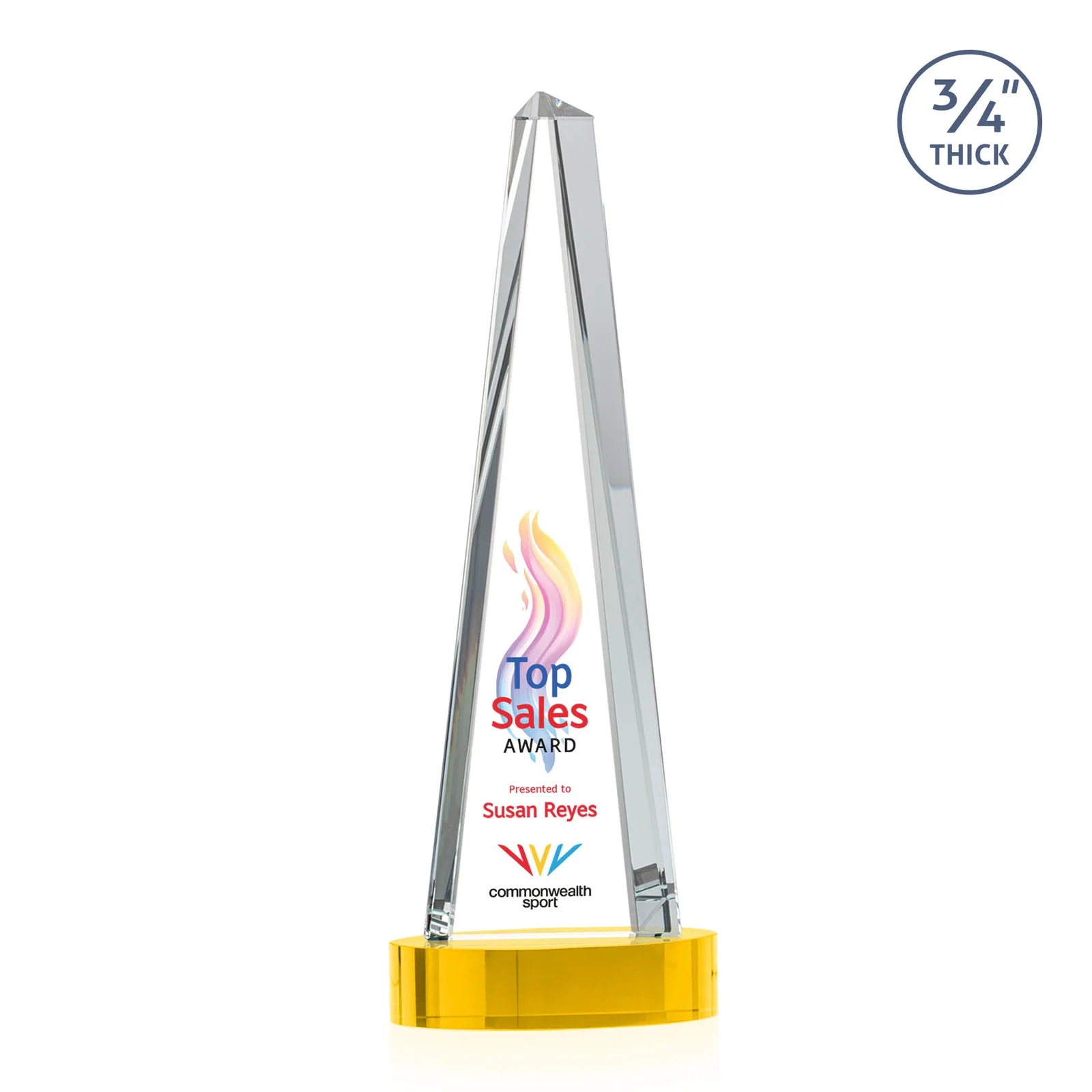 Customized Starfire Crystal Tower Award, 3/4 Inch Thick, Alberton Base for graduation ceremonies