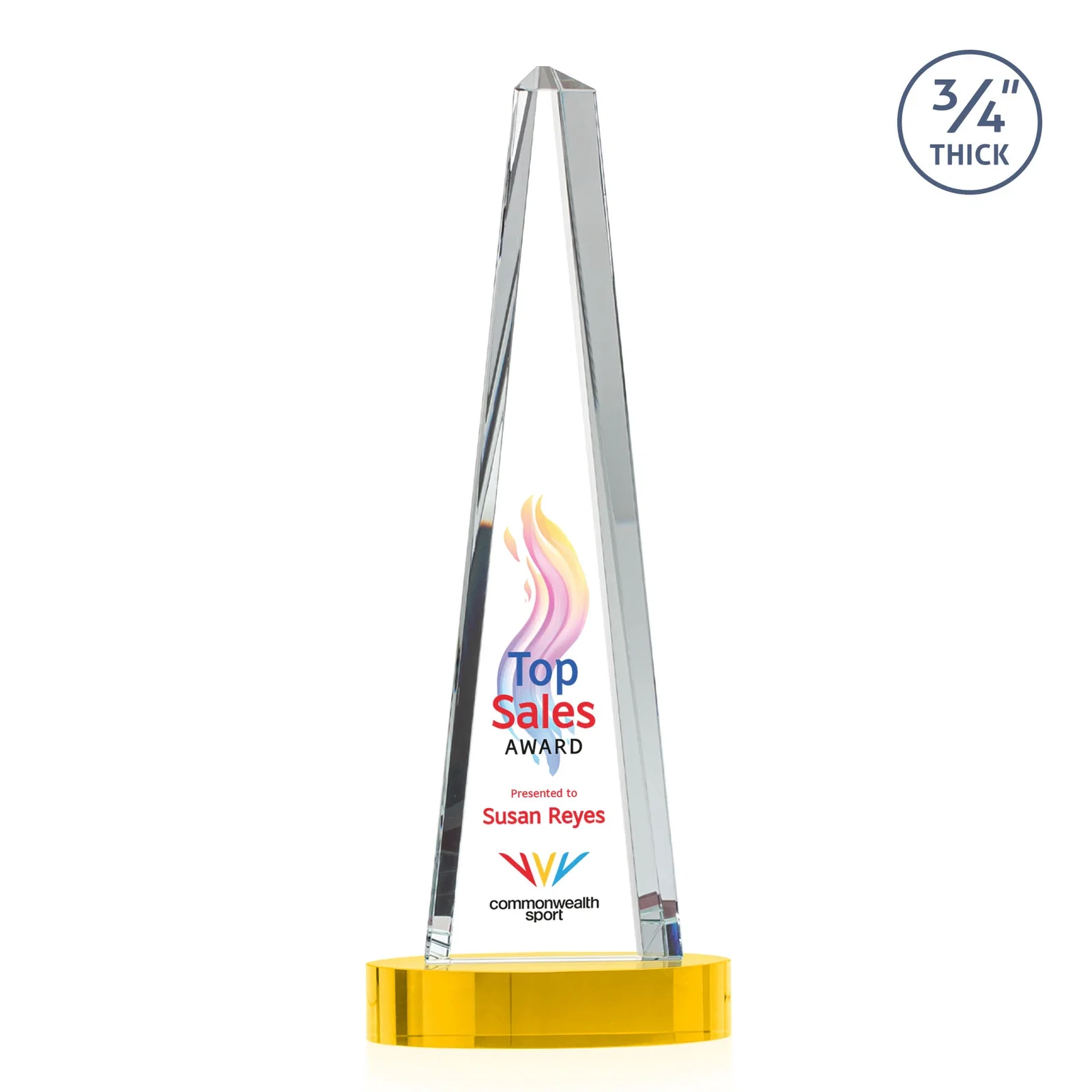 Customized Starfire Crystal Tower Award, 3/4 Inch Thick, Alberton Base for safety achievement programs