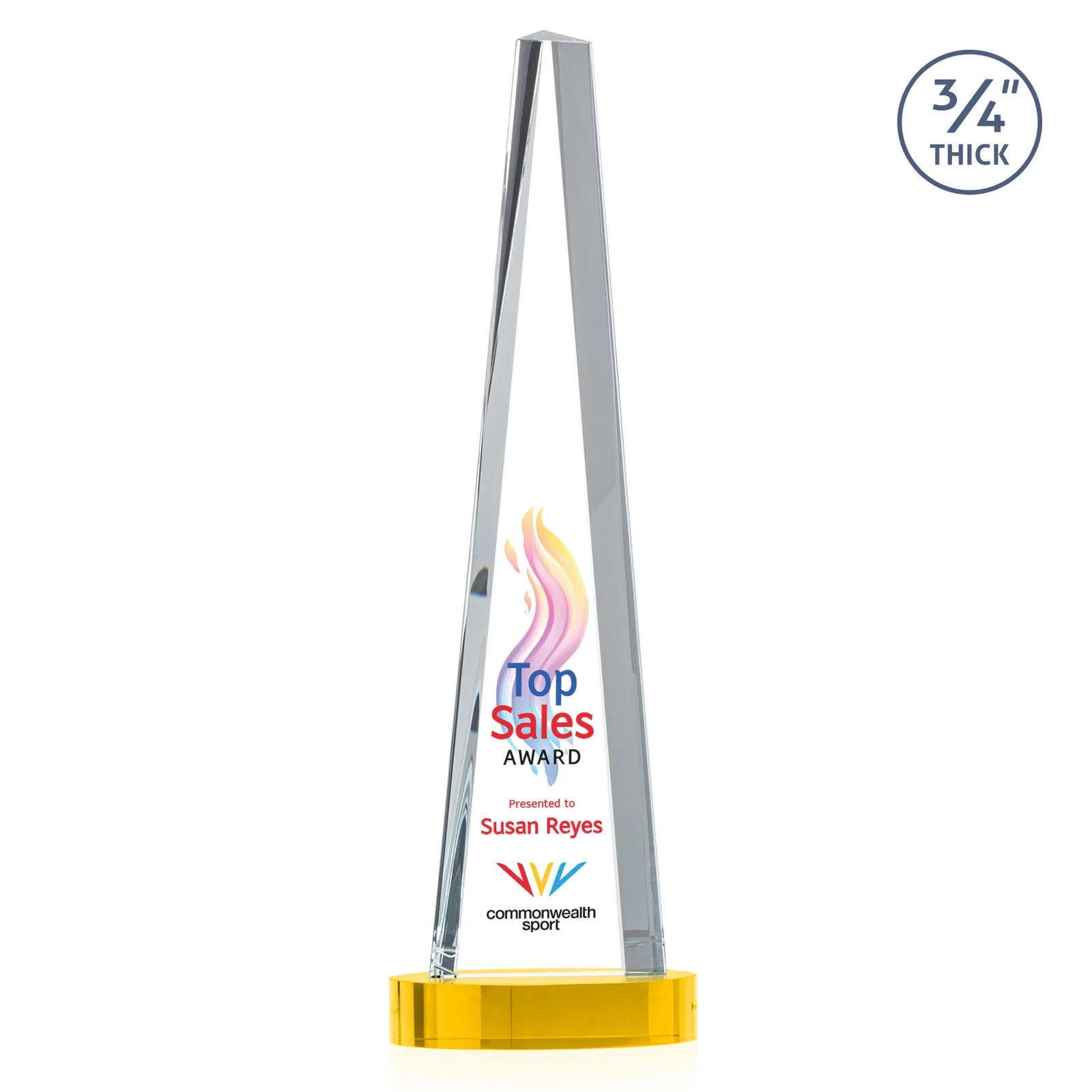 Customized Starfire Crystal Tower Award, 3/4 Inch Thick, Alberton Base for volunteer appreciation