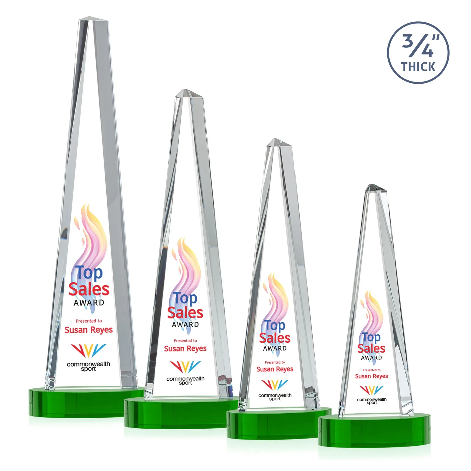 Customized Starfire Crystal Tower Award, 3/4 Inch Thick, Alberton Base for dealer and partner awards