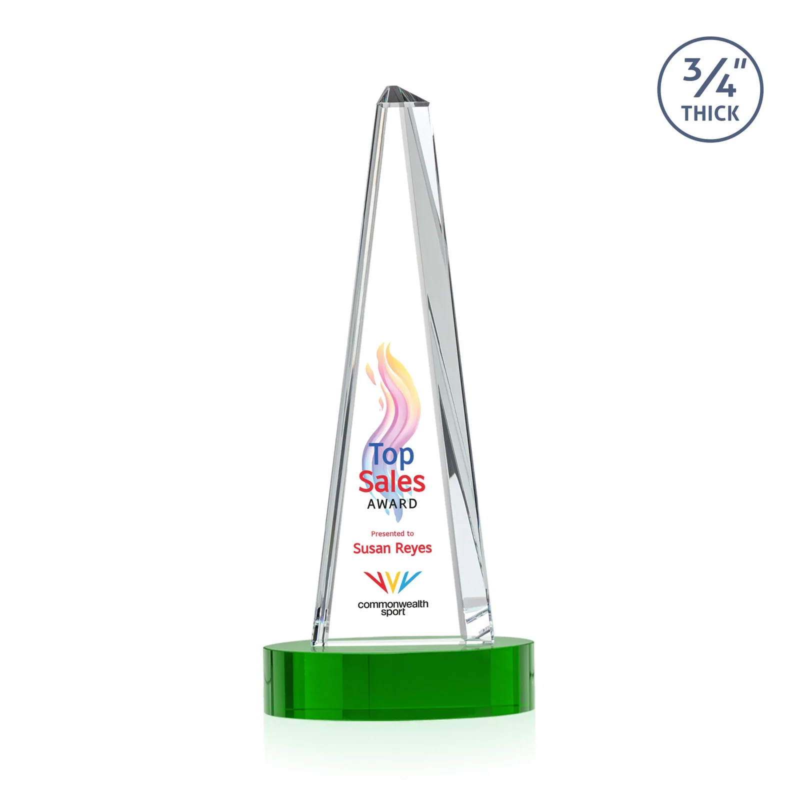 Customized Starfire Crystal Tower Award, 3/4 Inch Thick, Alberton Base for company anniversary events