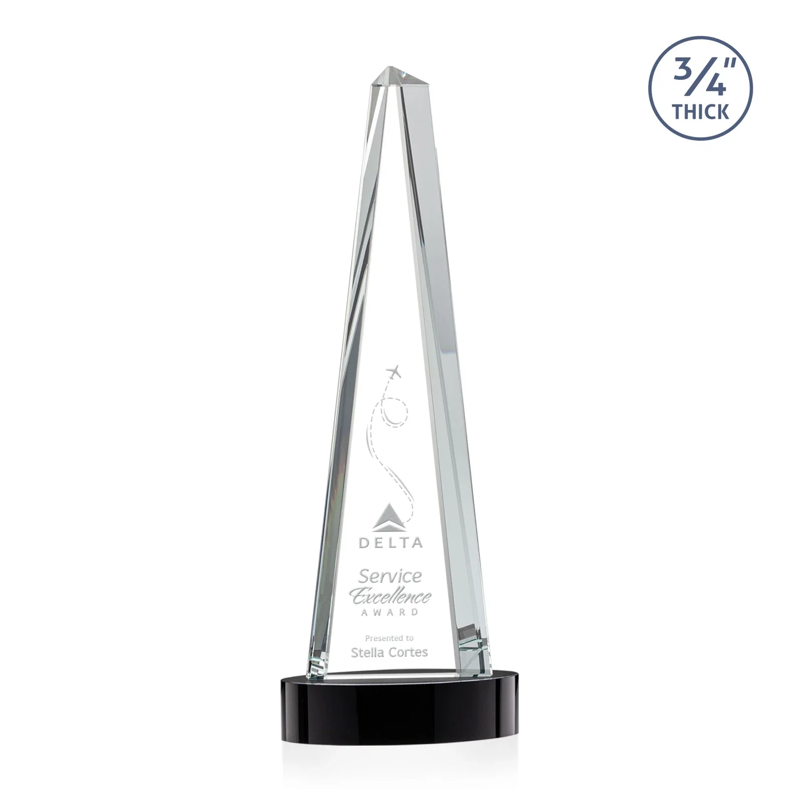 Custom Starfire Crystal Tower Award, 3/4 Inch Thick, Alberton Base for graduation ceremonies