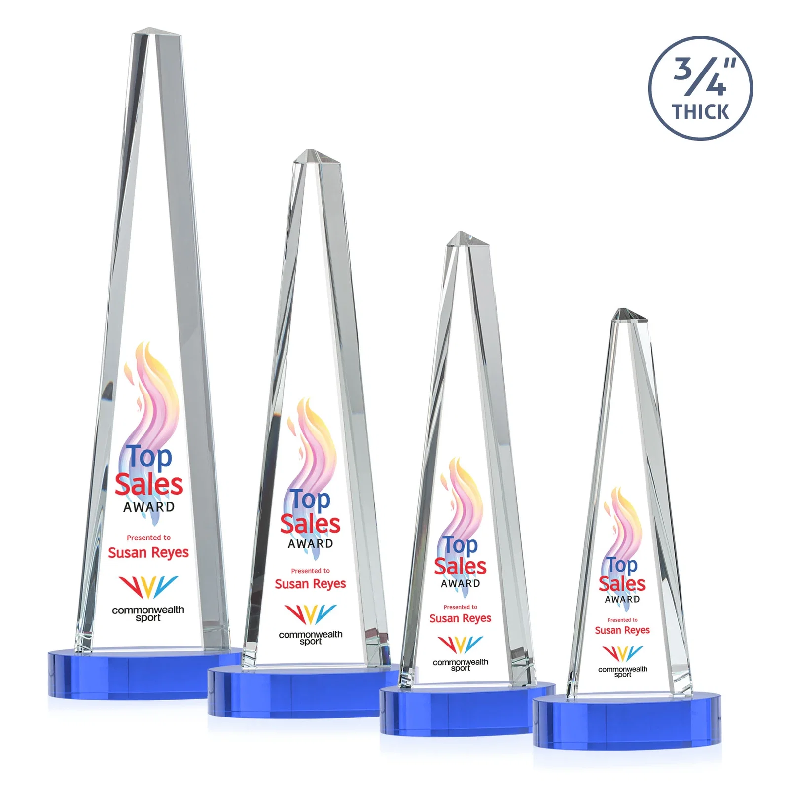 Custom engraved Starfire Crystal Tower Award, 3/4 Inch Thick, Alberton Base for safety achievement programs