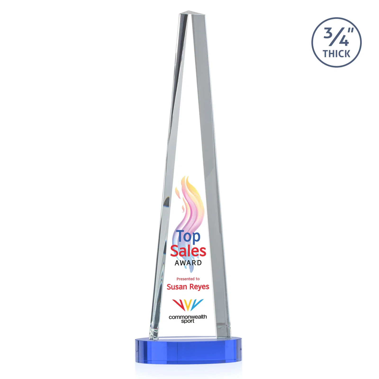 Custom Starfire Crystal Tower Award, 3/4 Inch Thick, Alberton Base, with your logo for employee recognition