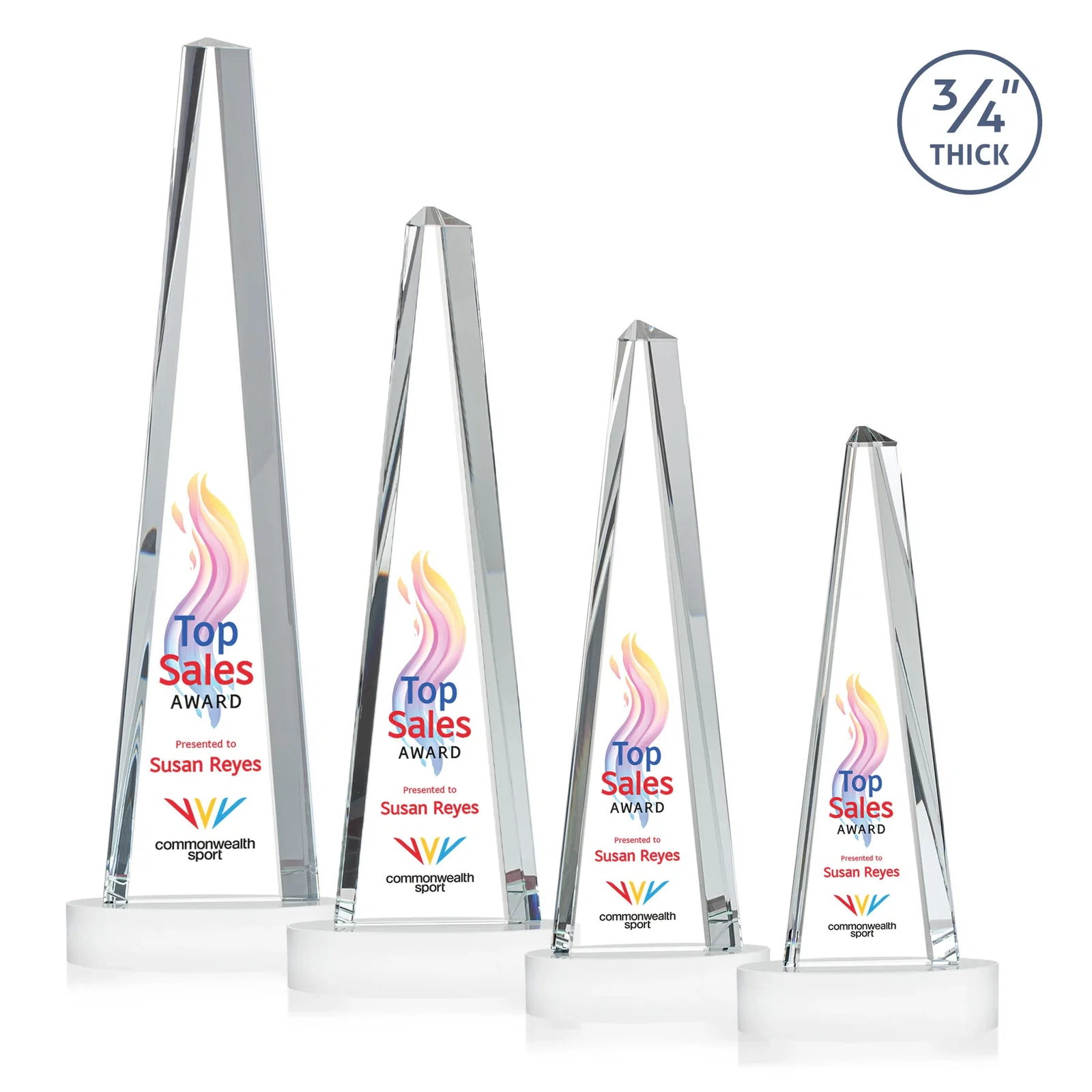 Custom Starfire Crystal Tower Award, 3/4 Inch Thick, Alberton Base, with your logo for corporate award ceremonies