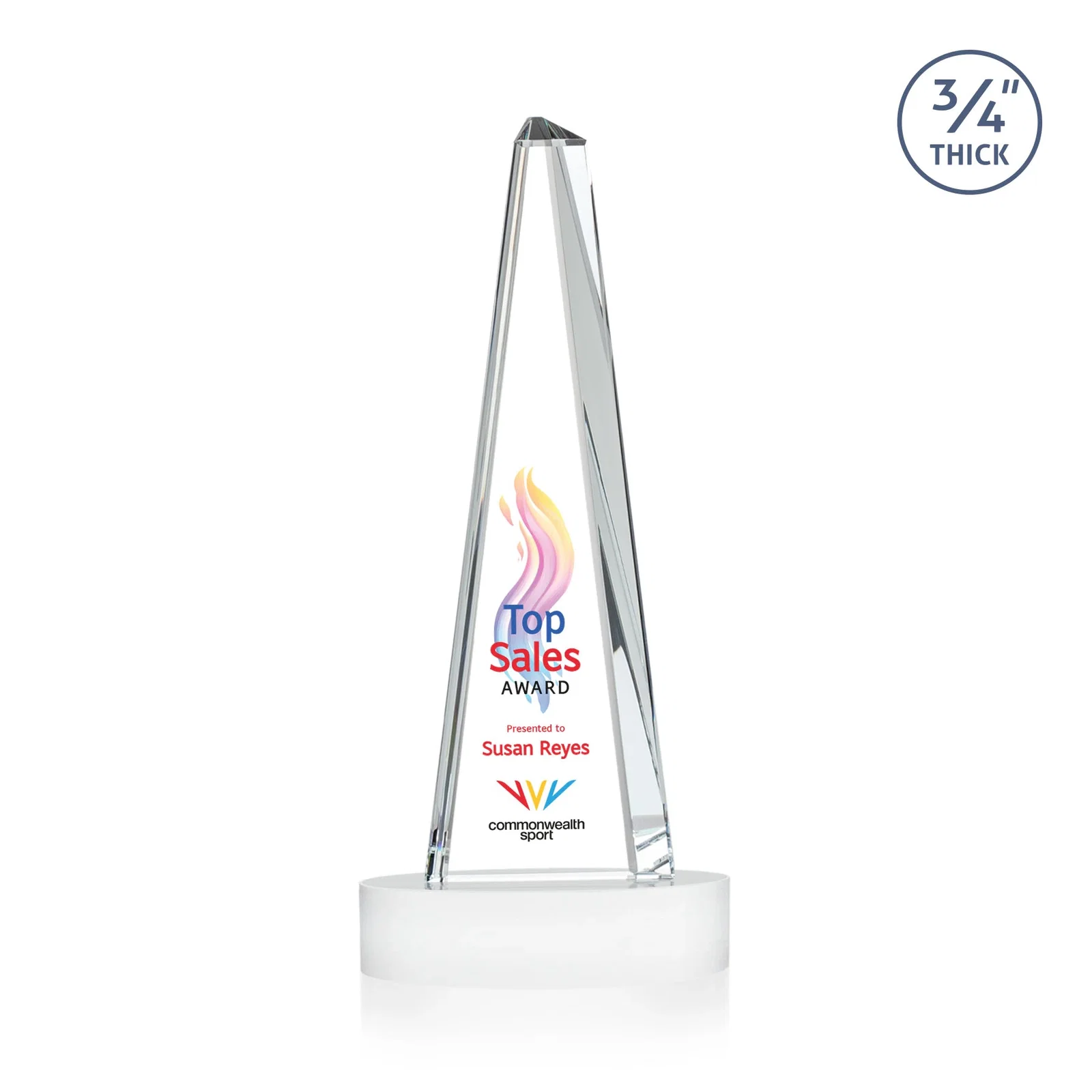 Custom Starfire Crystal Tower Award, 3/4 Inch Thick, Alberton Base, with your logo for service anniversary gifts