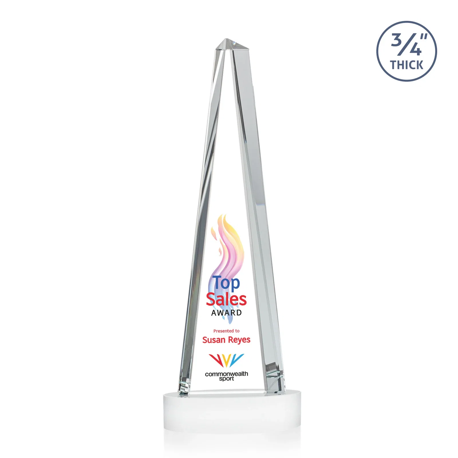 Custom Starfire Crystal Tower Award, 3/4 Inch Thick, Alberton Base, with your logo for sales achievement awards