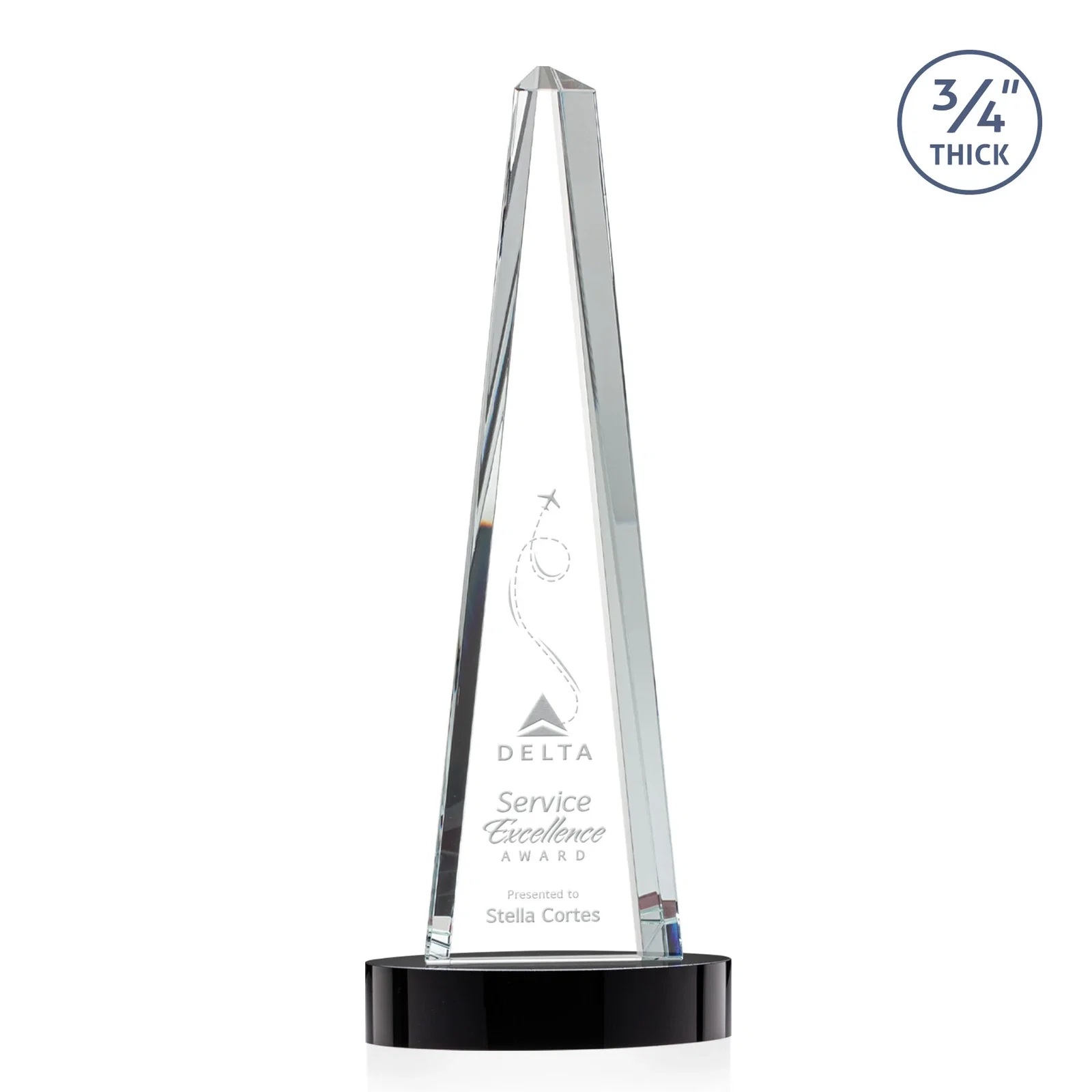 Custom Starfire Crystal Tower Award, 3/4 Inch Thick, Alberton Base for safety achievement programs