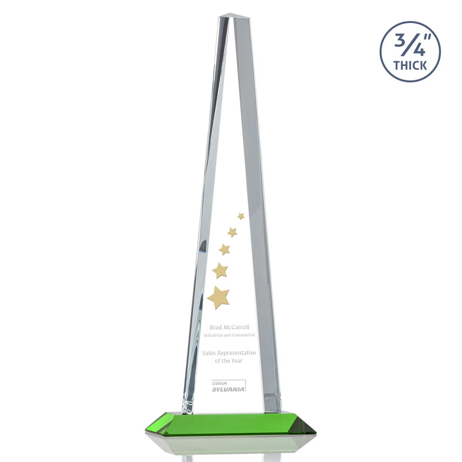 Personalized Starfire Crystal Tower Award With a Matching Crystal Base for retirement presentations