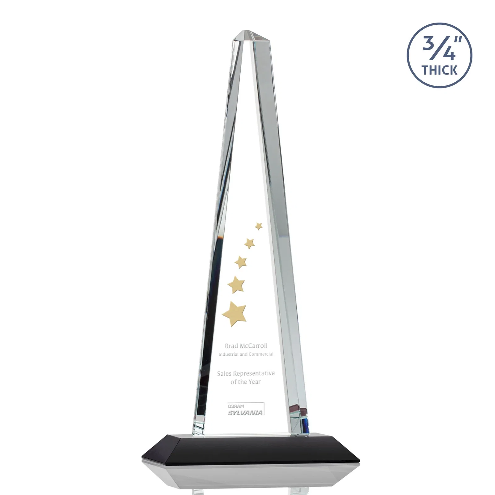 Personalized Starfire Crystal Tower Award With a Matching Crystal Base for safety achievement programs