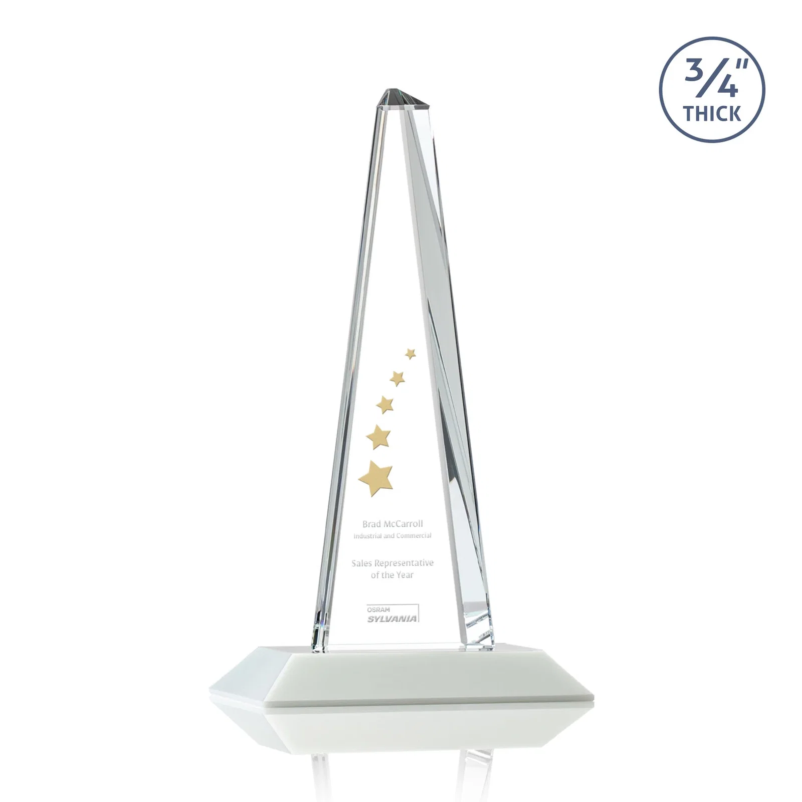Branded Starfire Crystal Tower Award With a Matching Crystal Base for service anniversary gifts