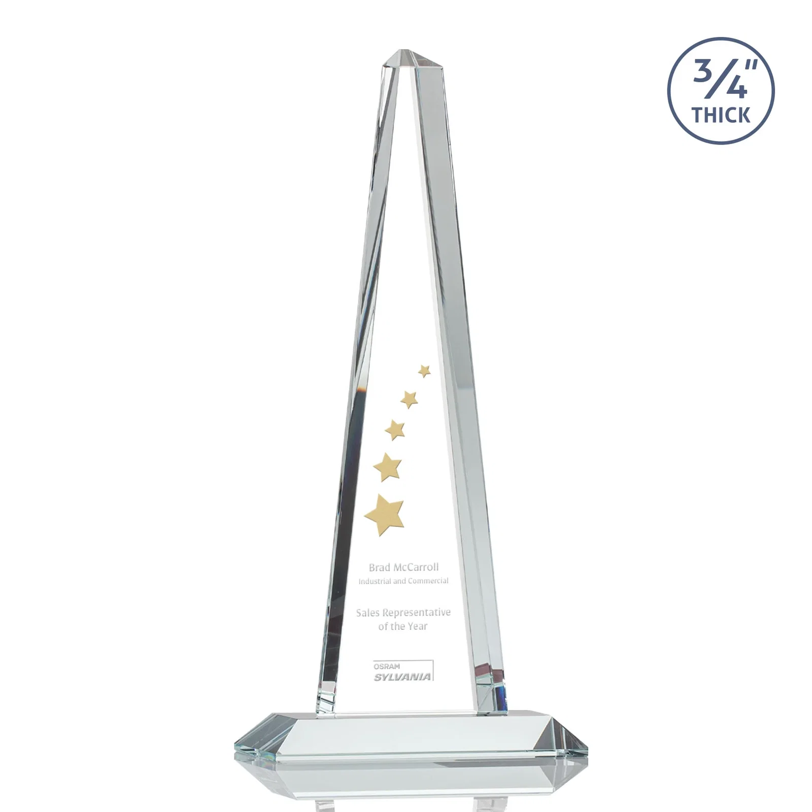 Custom Starfire Crystal Tower Award With a Matching Crystal Base for sales achievement awards
