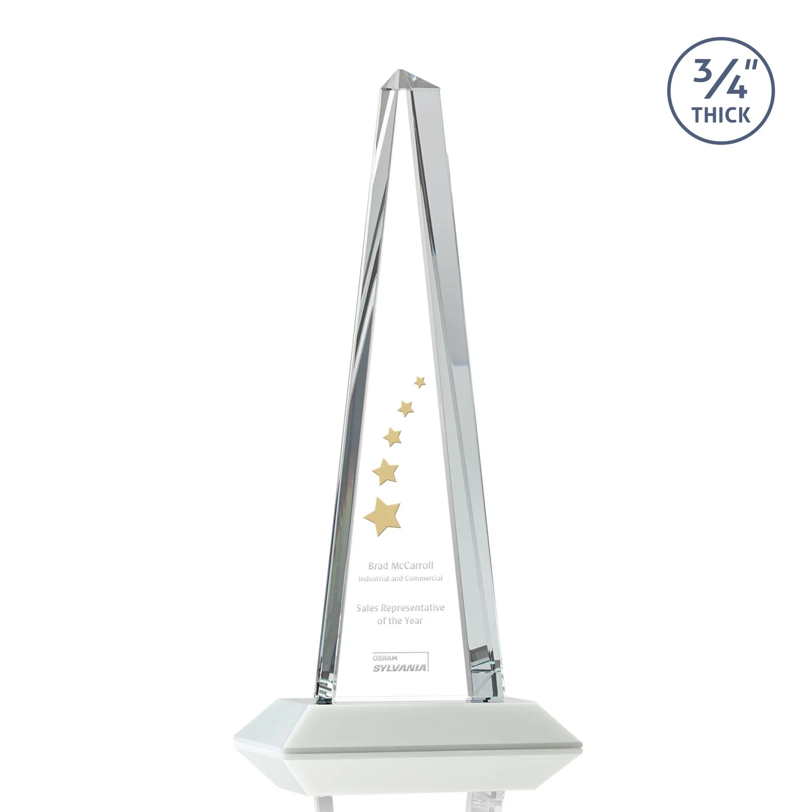 Branded Starfire Crystal Tower Award With a Matching Crystal Base for sales achievement awards
