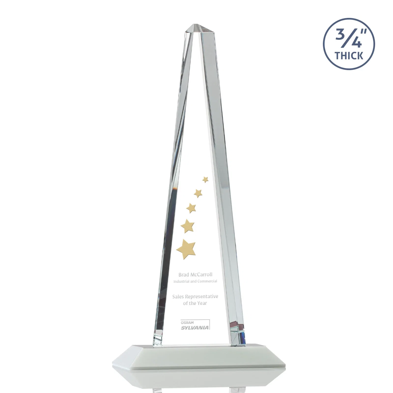 Branded Starfire Crystal Tower Award With a Matching Crystal Base for retirement presentations