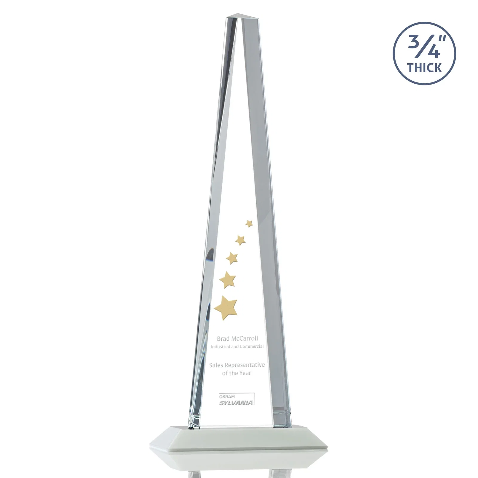 Branded Starfire Crystal Tower Award With a Matching Crystal Base for team milestone celebrations
