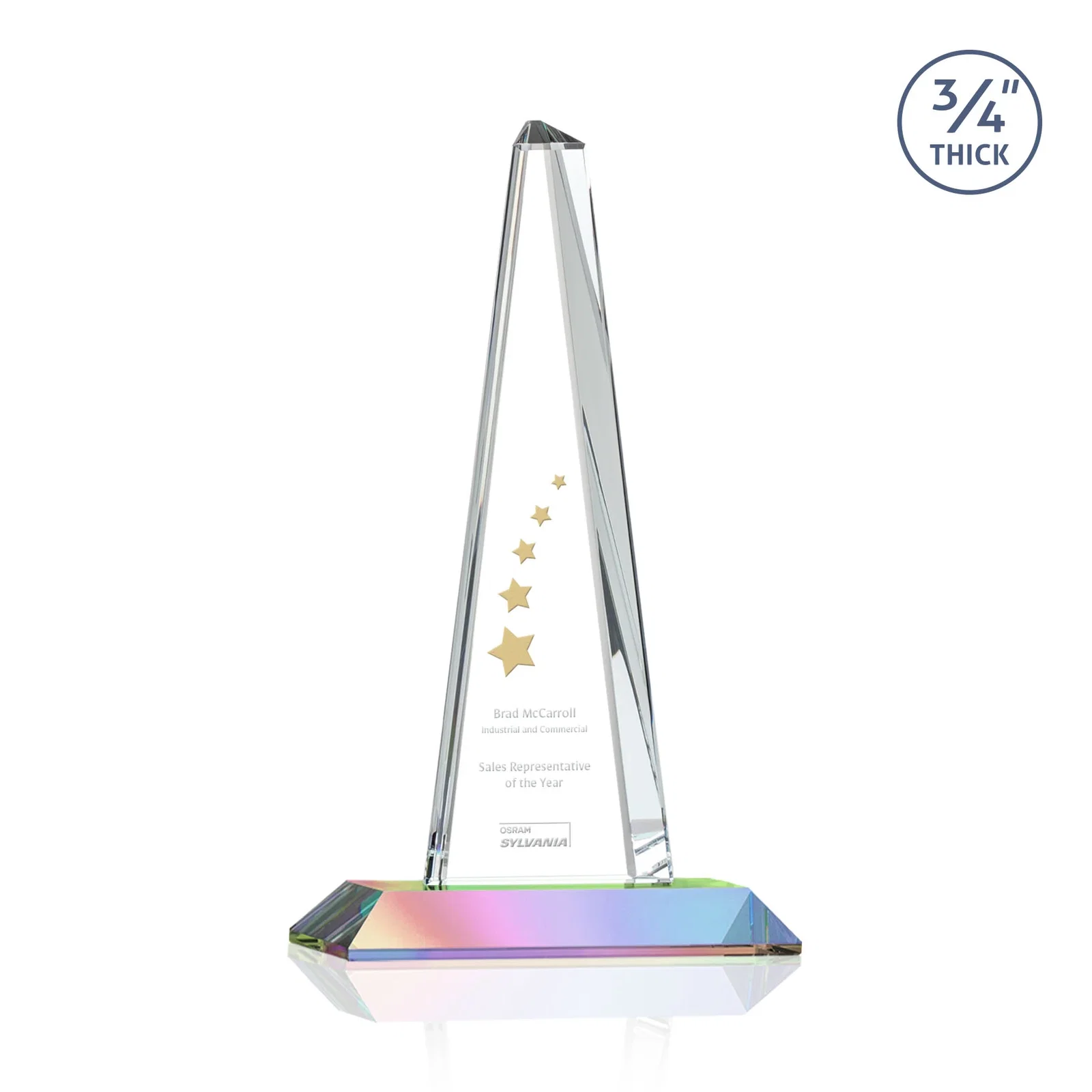Branded Starfire Crystal Tower Award With a Matching Crystal Base for graduation ceremonies