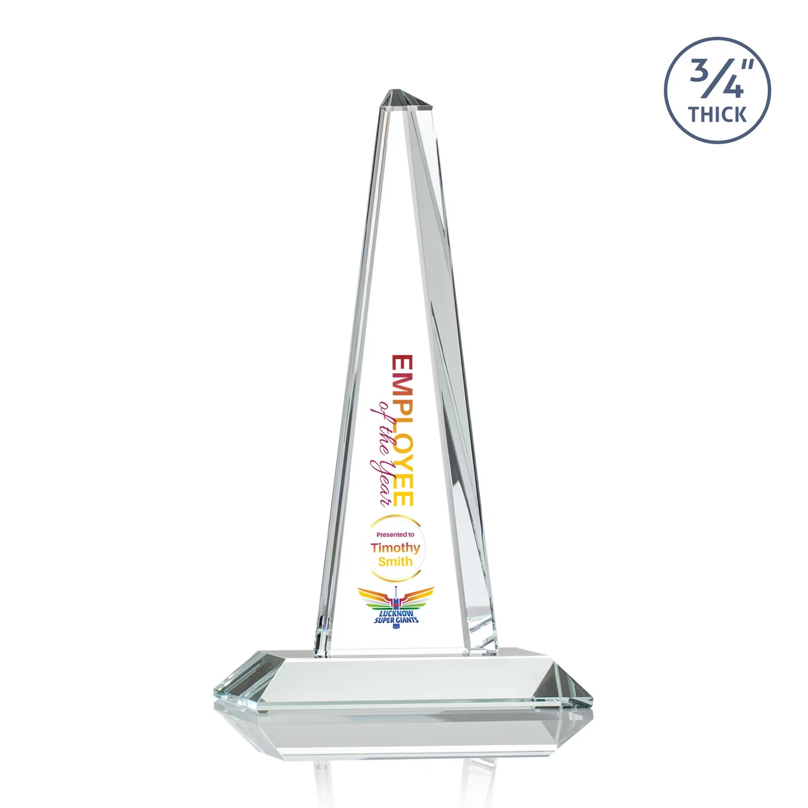 Custom printed Starfire Crystal Tower Award With a Matching Crystal Base for employee recognition