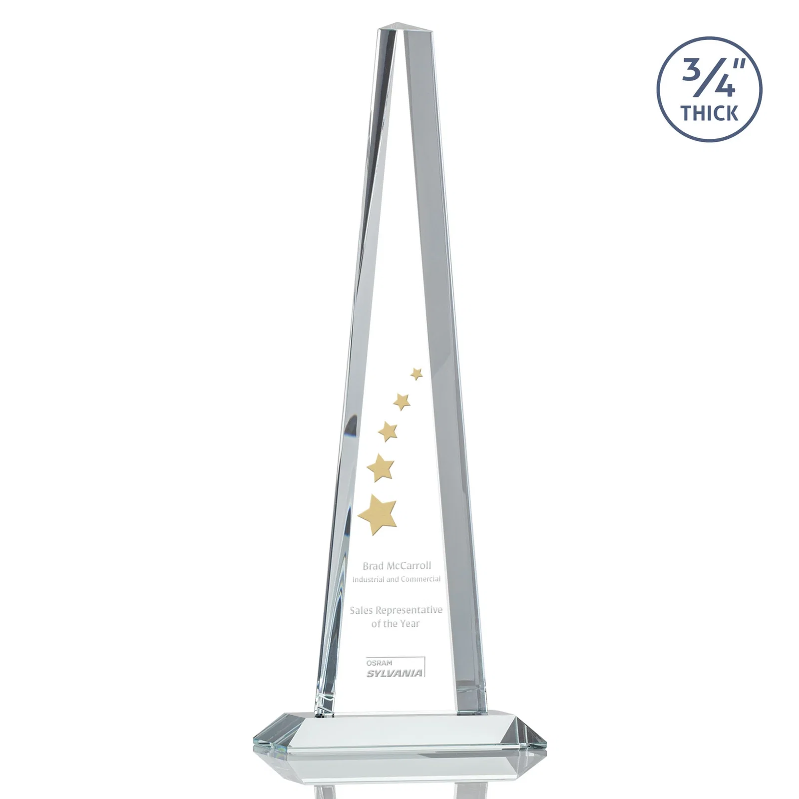 Custom Starfire Crystal Tower Award With a Matching Crystal Base for retirement presentations