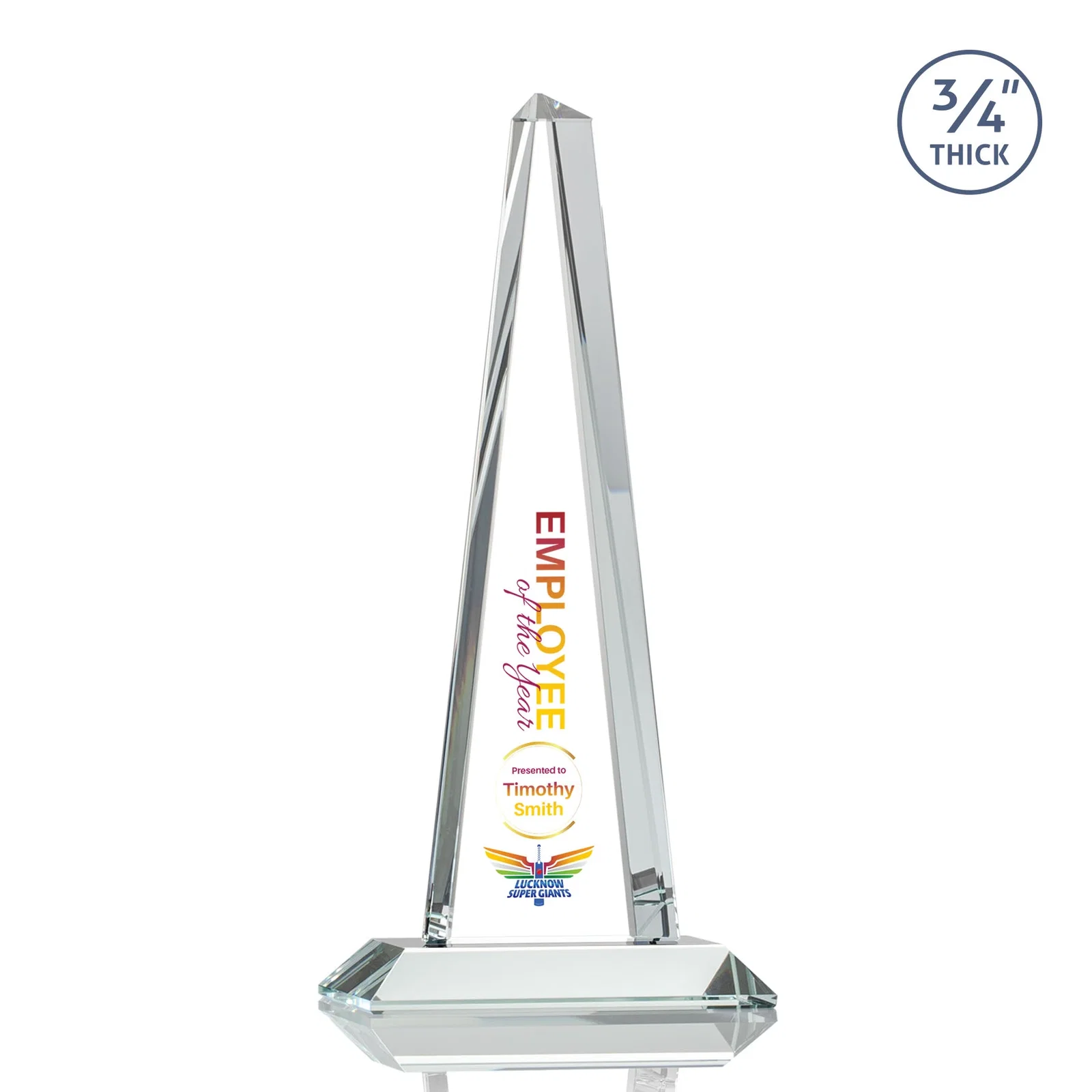 Custom printed Starfire Crystal Tower Award With a Matching Crystal Base for corporate award ceremonies