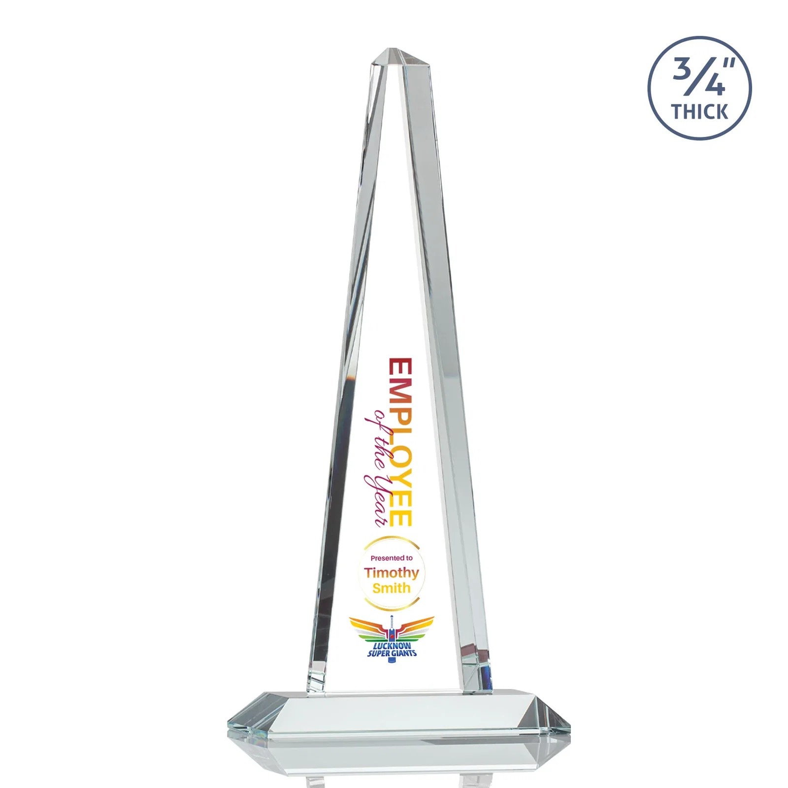 Custom printed Starfire Crystal Tower Award With a Matching Crystal Base for service anniversary gifts