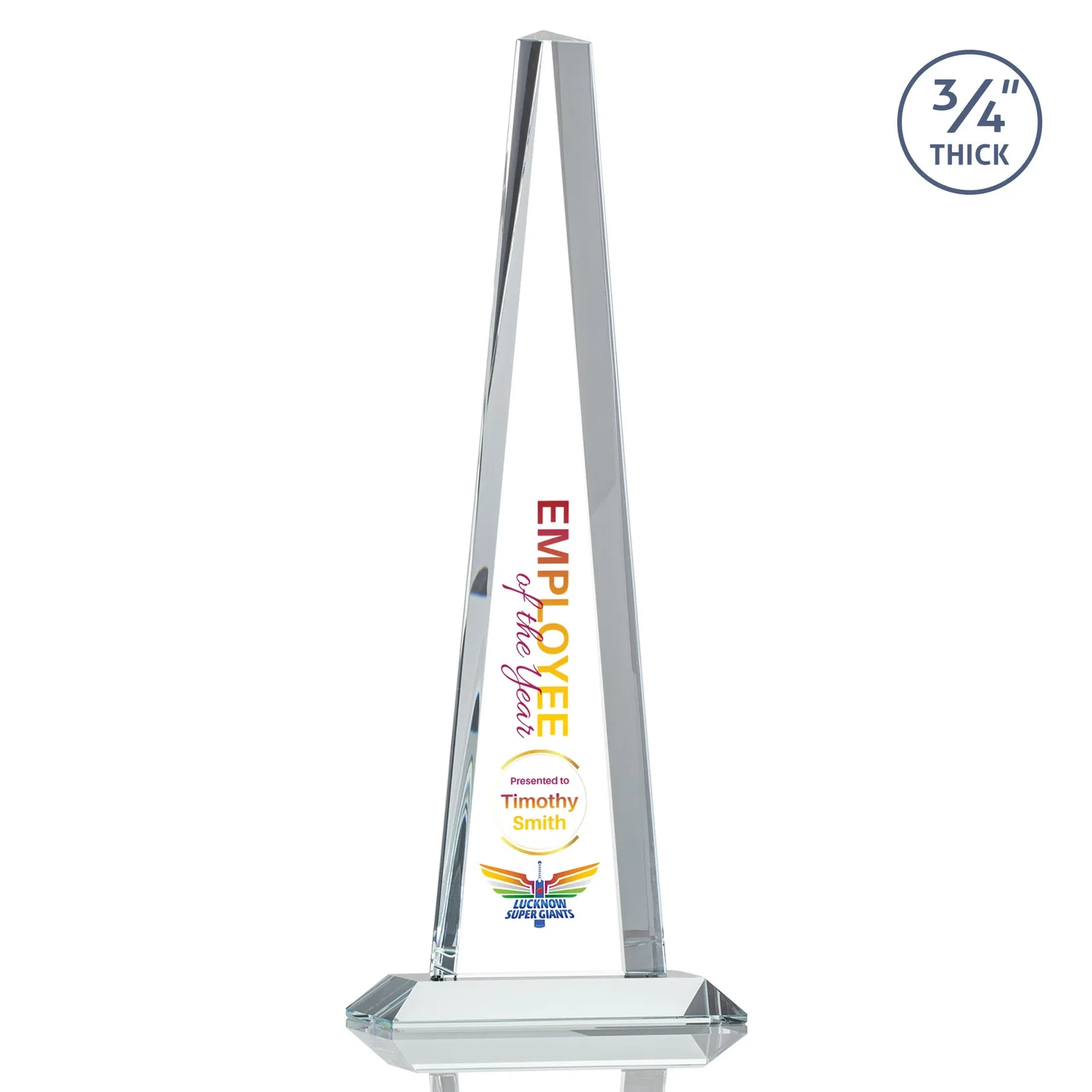 Custom printed Starfire Crystal Tower Award With a Matching Crystal Base for sales achievement awards