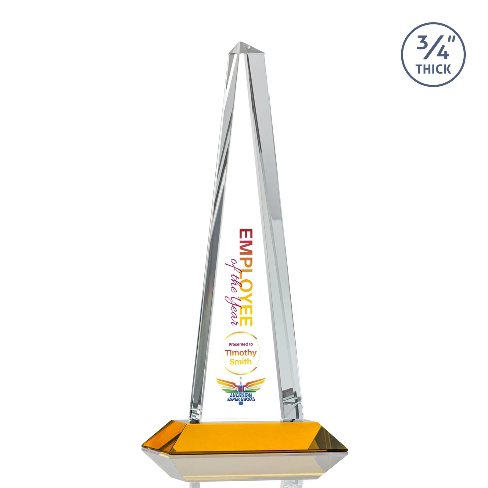 Custom printed Starfire Crystal Tower Award With a Matching Crystal Base for donor appreciation