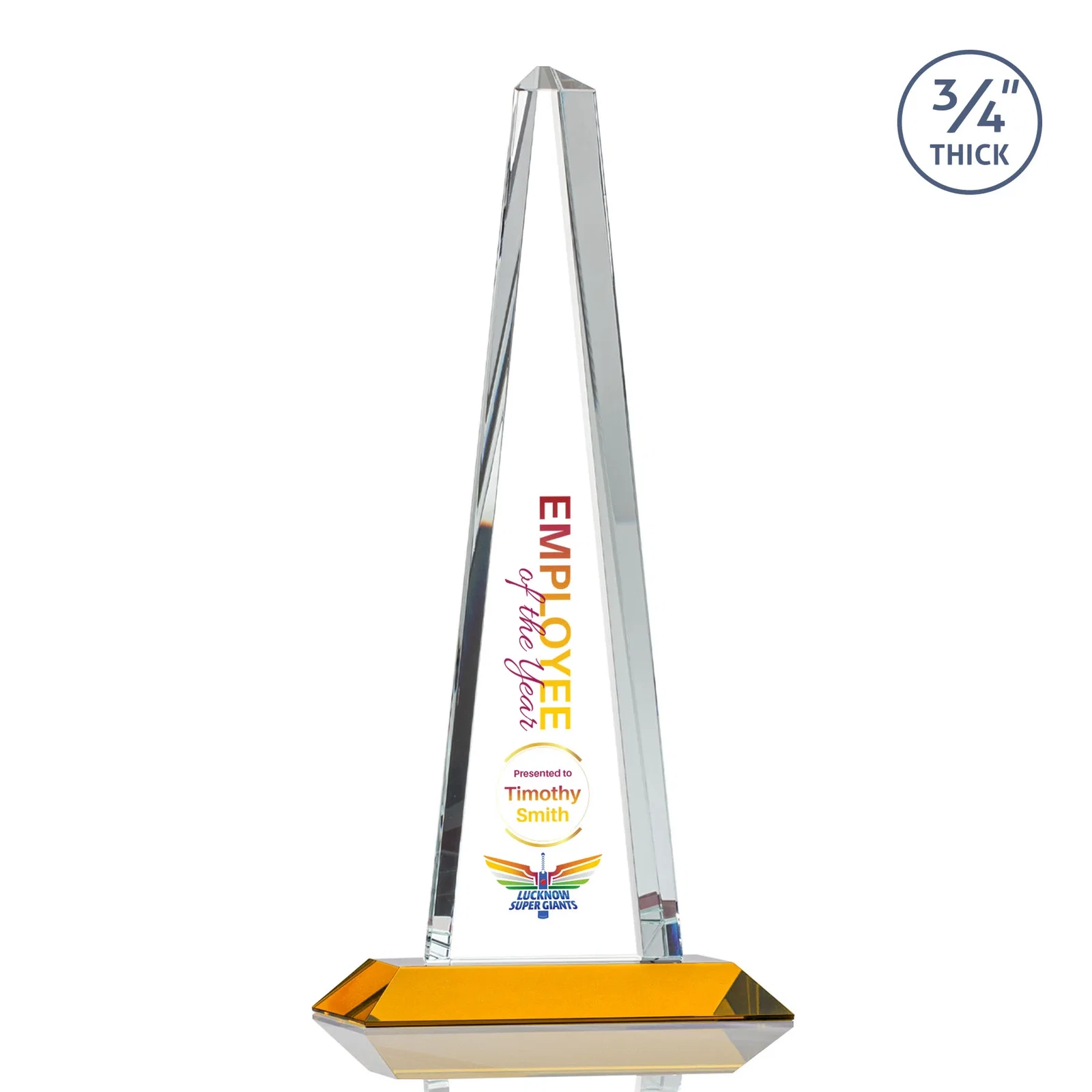 Custom printed Starfire Crystal Tower Award With a Matching Crystal Base for graduation ceremonies