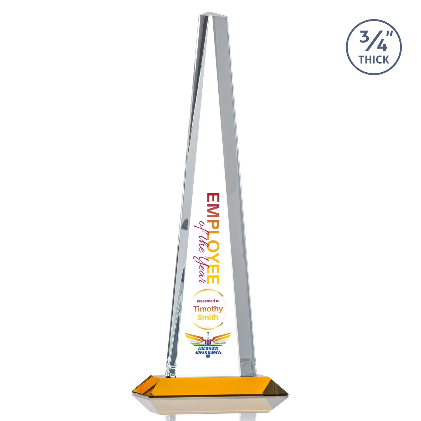 Custom printed Starfire Crystal Tower Award With a Matching Crystal Base for safety achievement programs