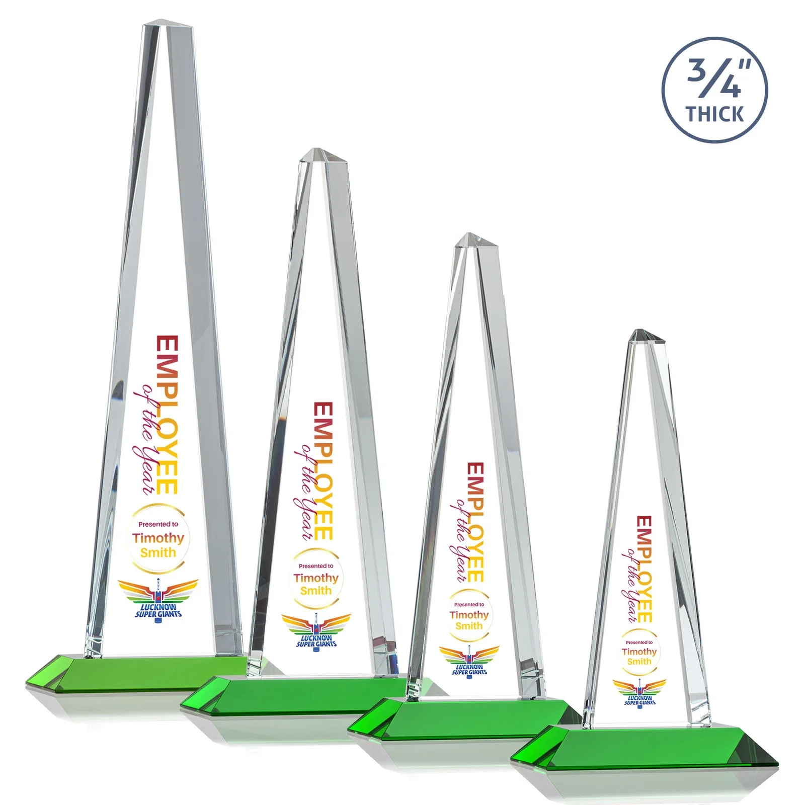 Custom printed Starfire Crystal Tower Award With a Matching Crystal Base for volunteer appreciation