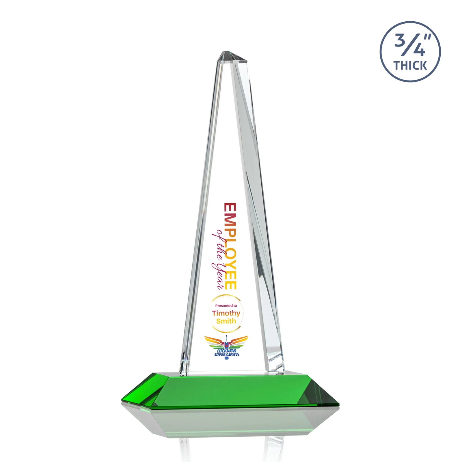 Custom printed Starfire Crystal Tower Award With a Matching Crystal Base for dealer and partner awards