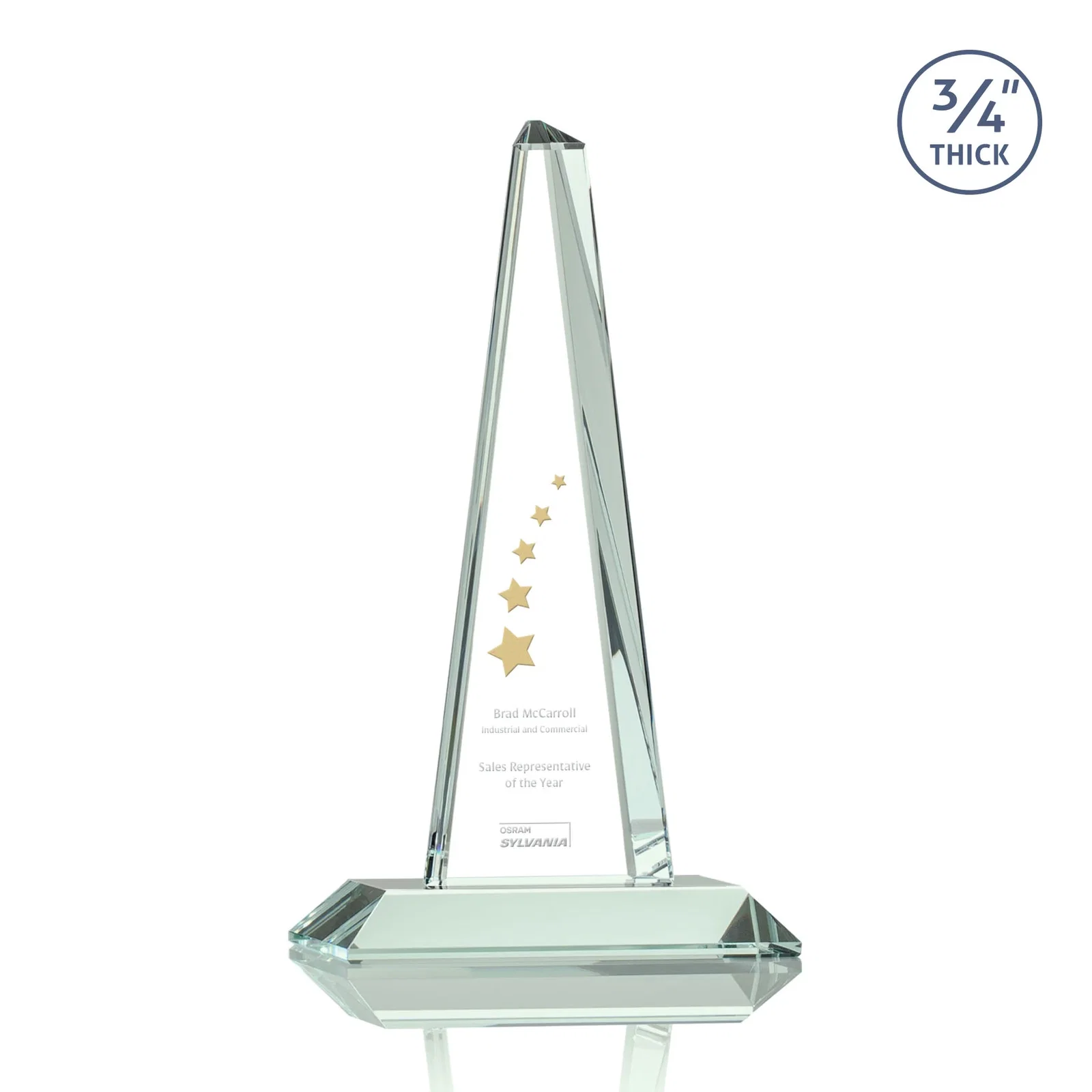 Custom Starfire Crystal Tower Award With a Matching Crystal Base for team milestone celebrations