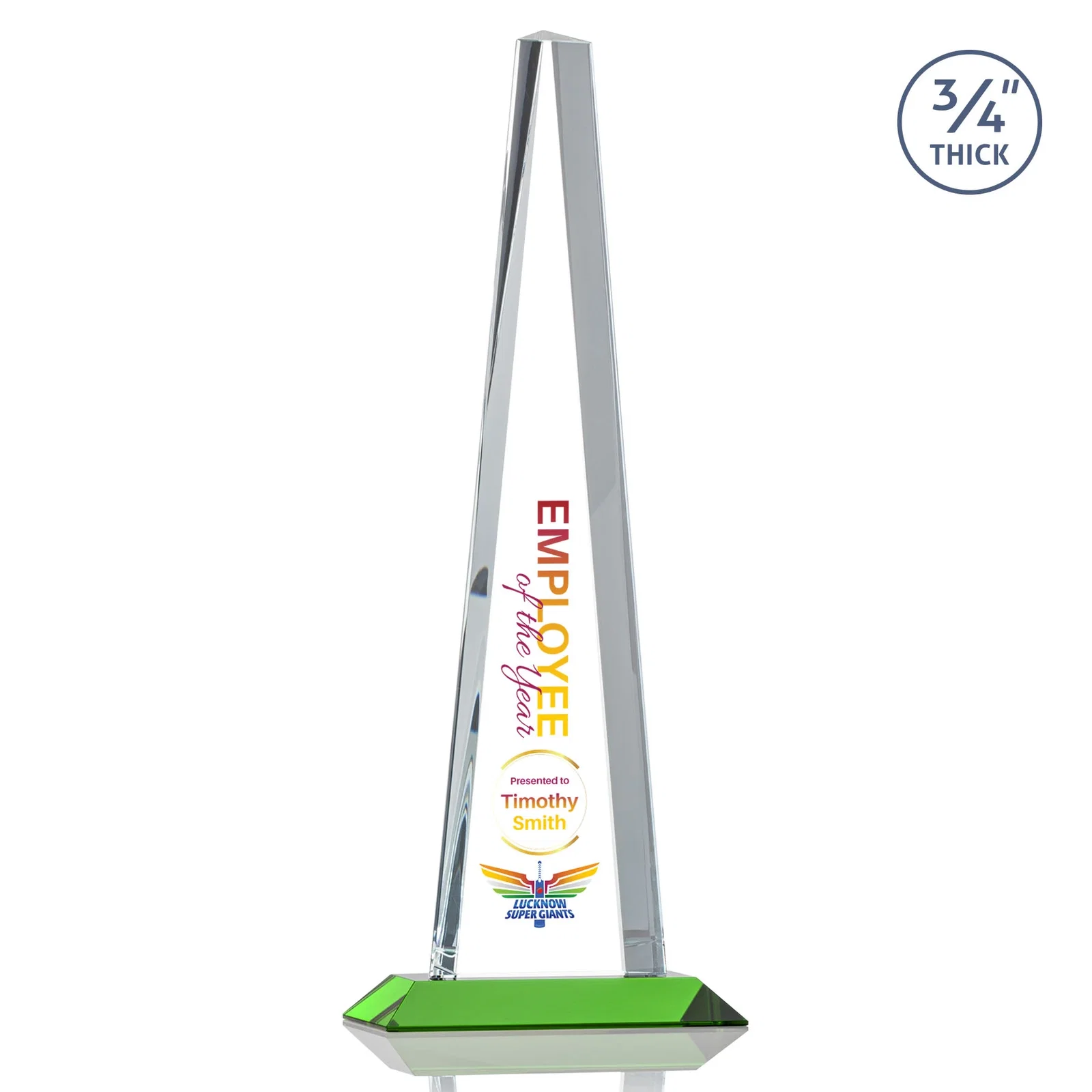 Customized Starfire Crystal Tower Award With a Matching Crystal Base for corporate award ceremonies