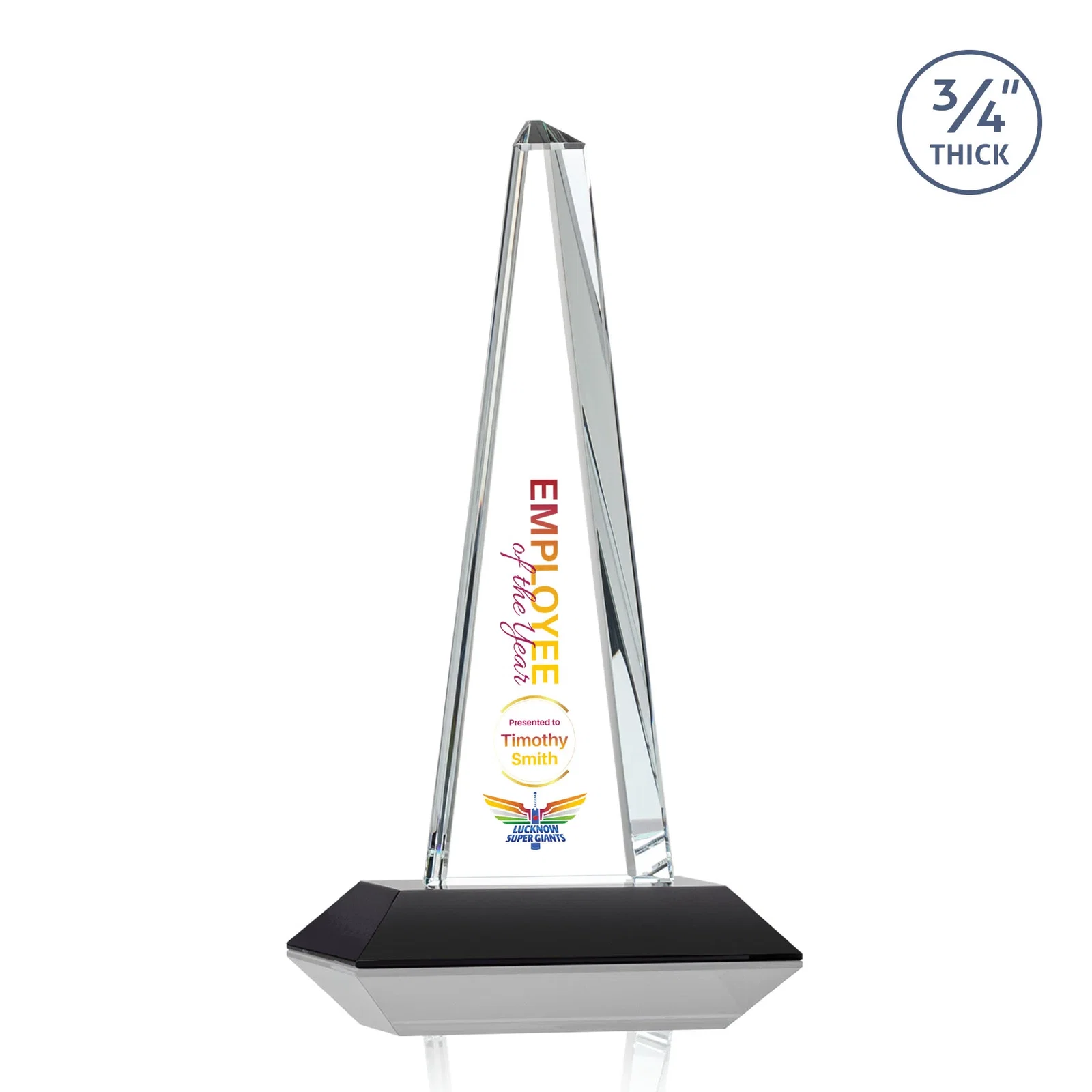 Customized Starfire Crystal Tower Award With a Matching Crystal Base for sales achievement awards