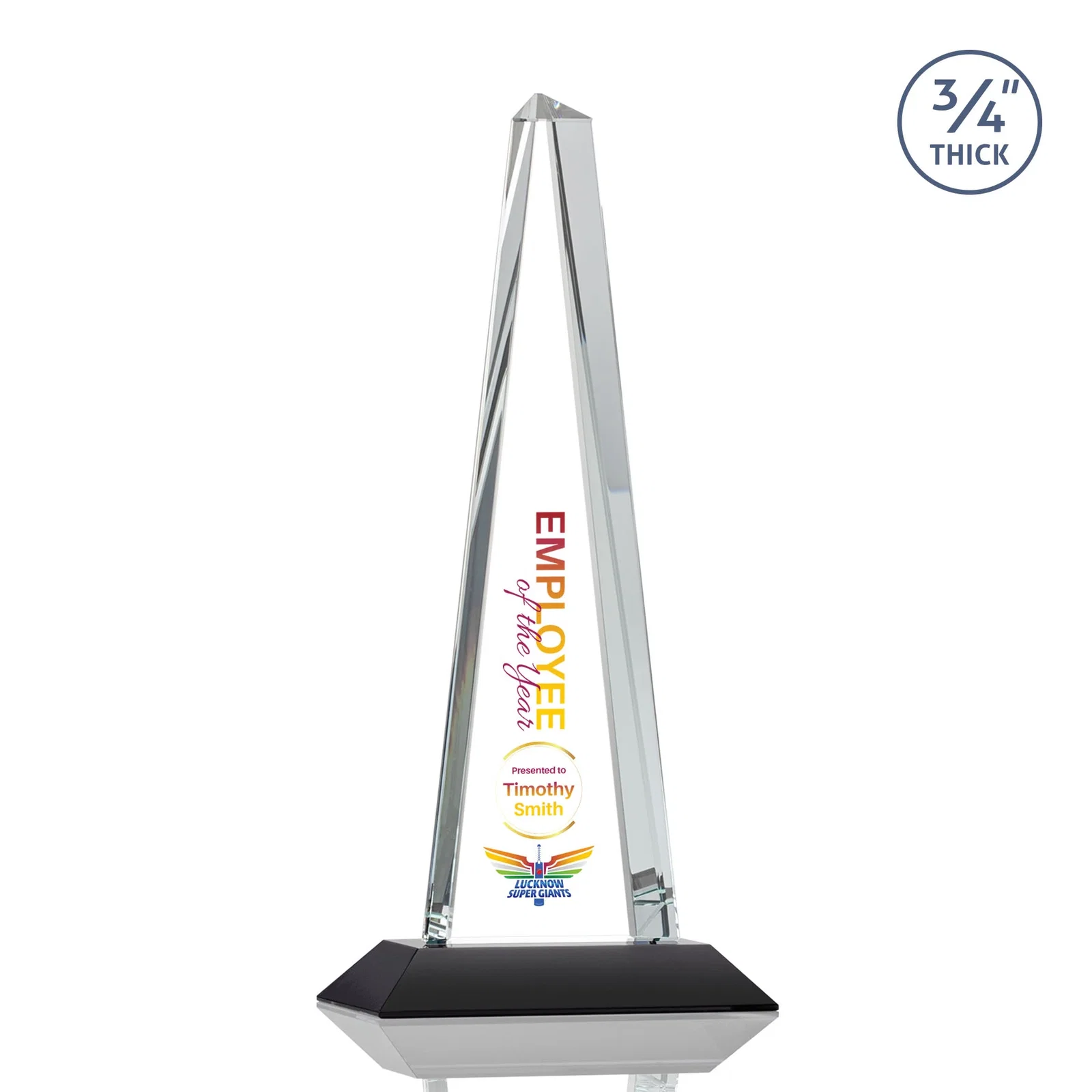 Customized Starfire Crystal Tower Award With a Matching Crystal Base for retirement presentations