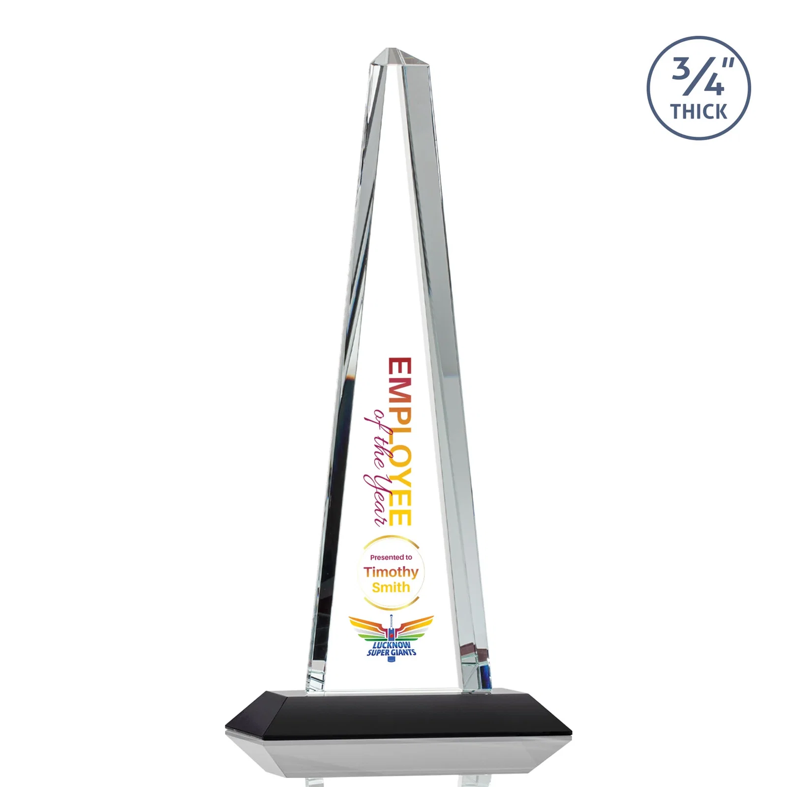 Customized Starfire Crystal Tower Award With a Matching Crystal Base for team milestone celebrations