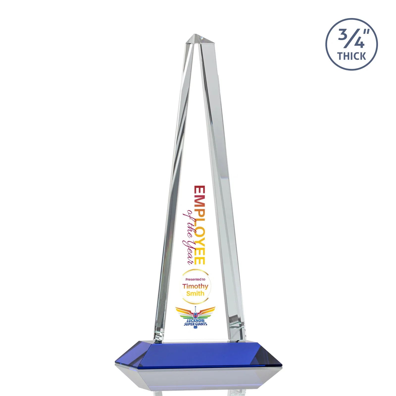 Customized Starfire Crystal Tower Award With a Matching Crystal Base for volunteer appreciation